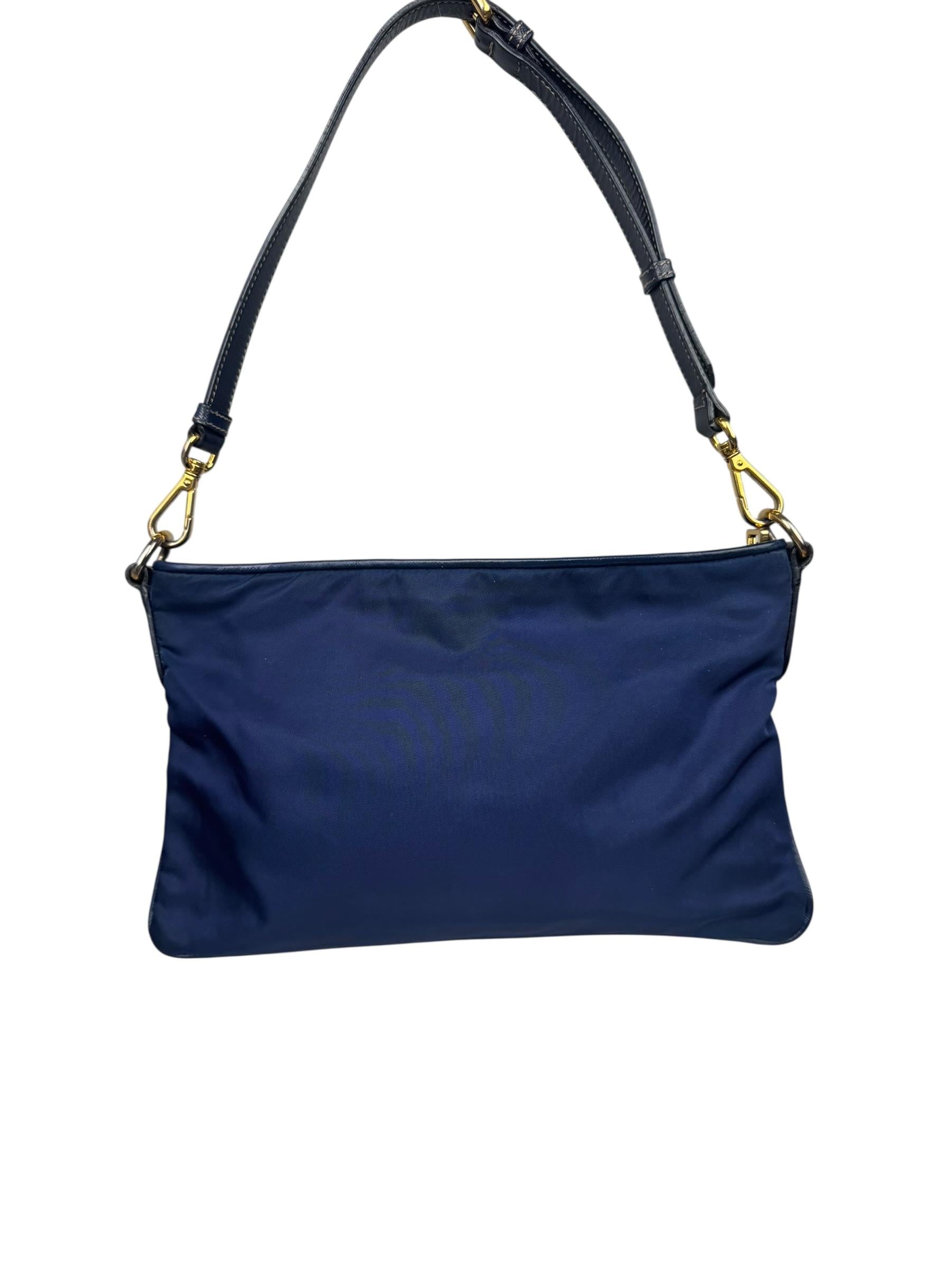 PRADA NAVY NYLON POCHETTE BAG