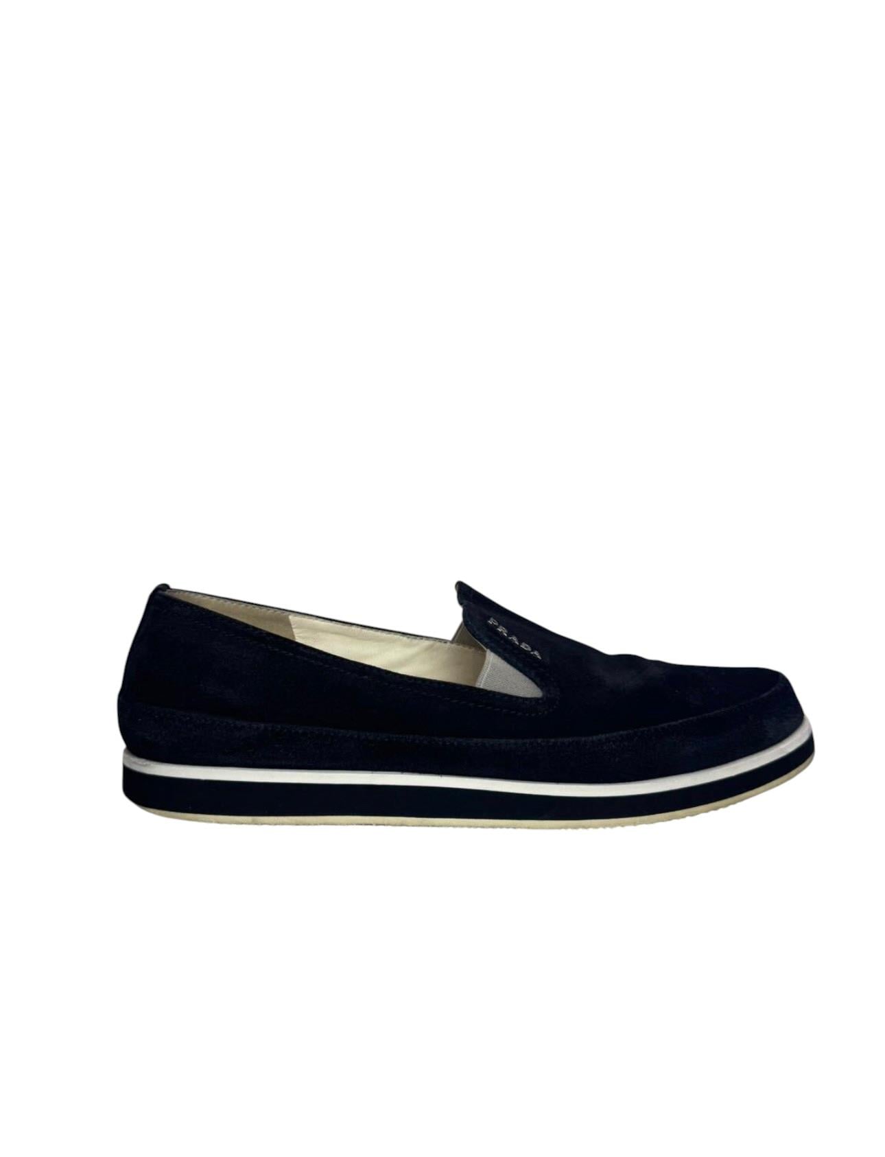 PRADA NAVY SUEDE LOAFER