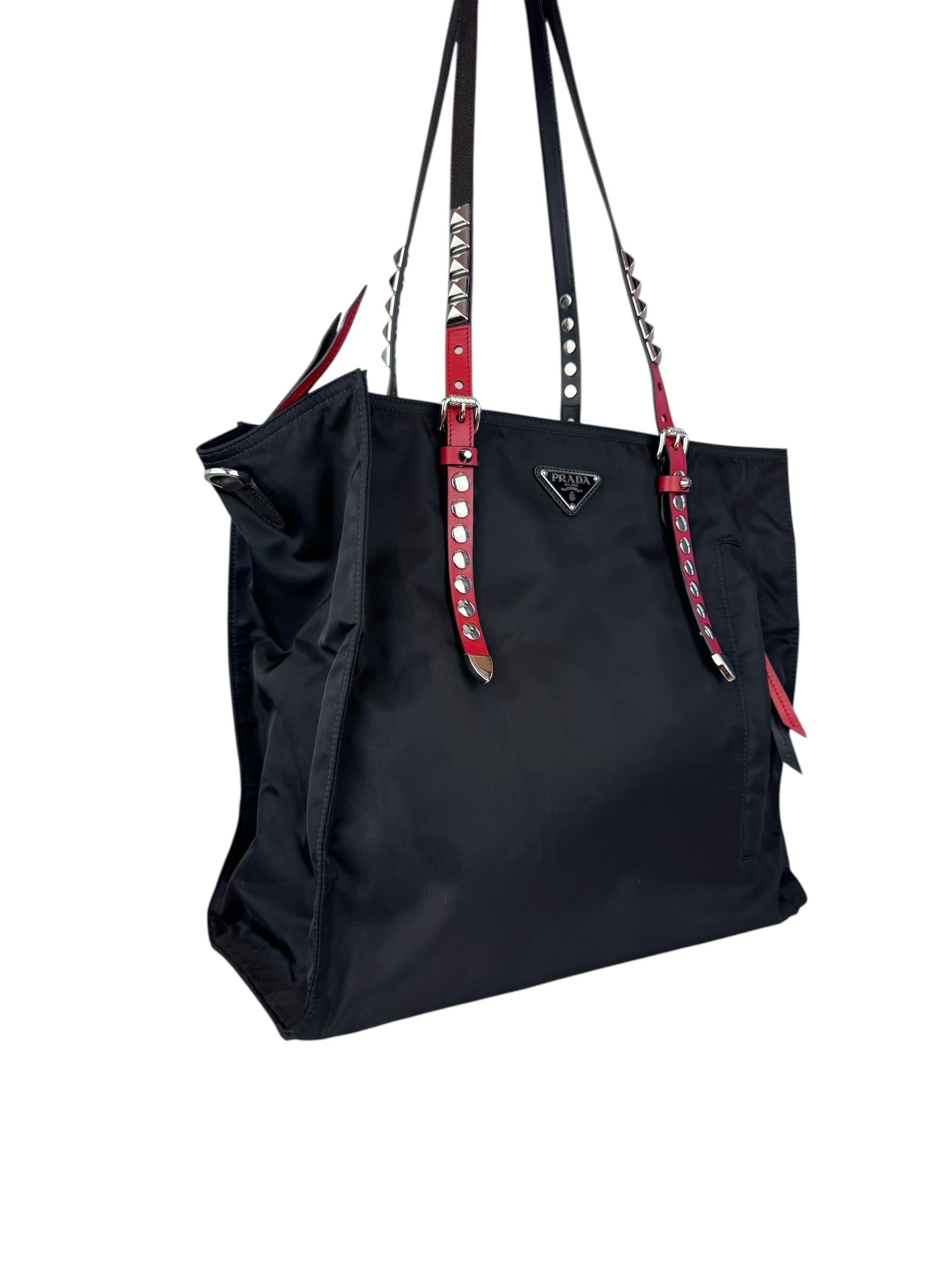 PRADA NEW VELA STUDDED TOTE BAG 
