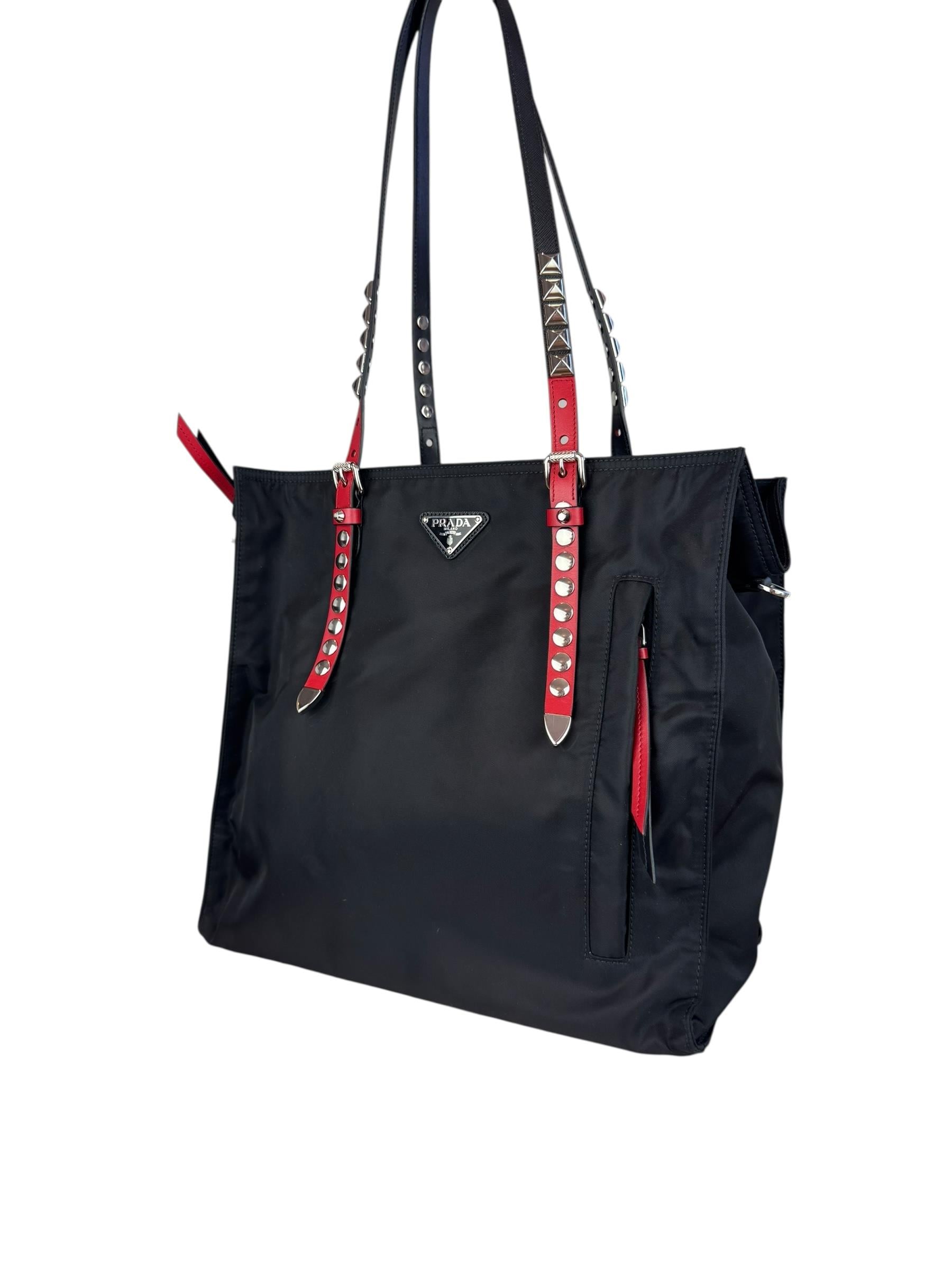 PRADA NEW VELA STUDDED TOTE BAG 