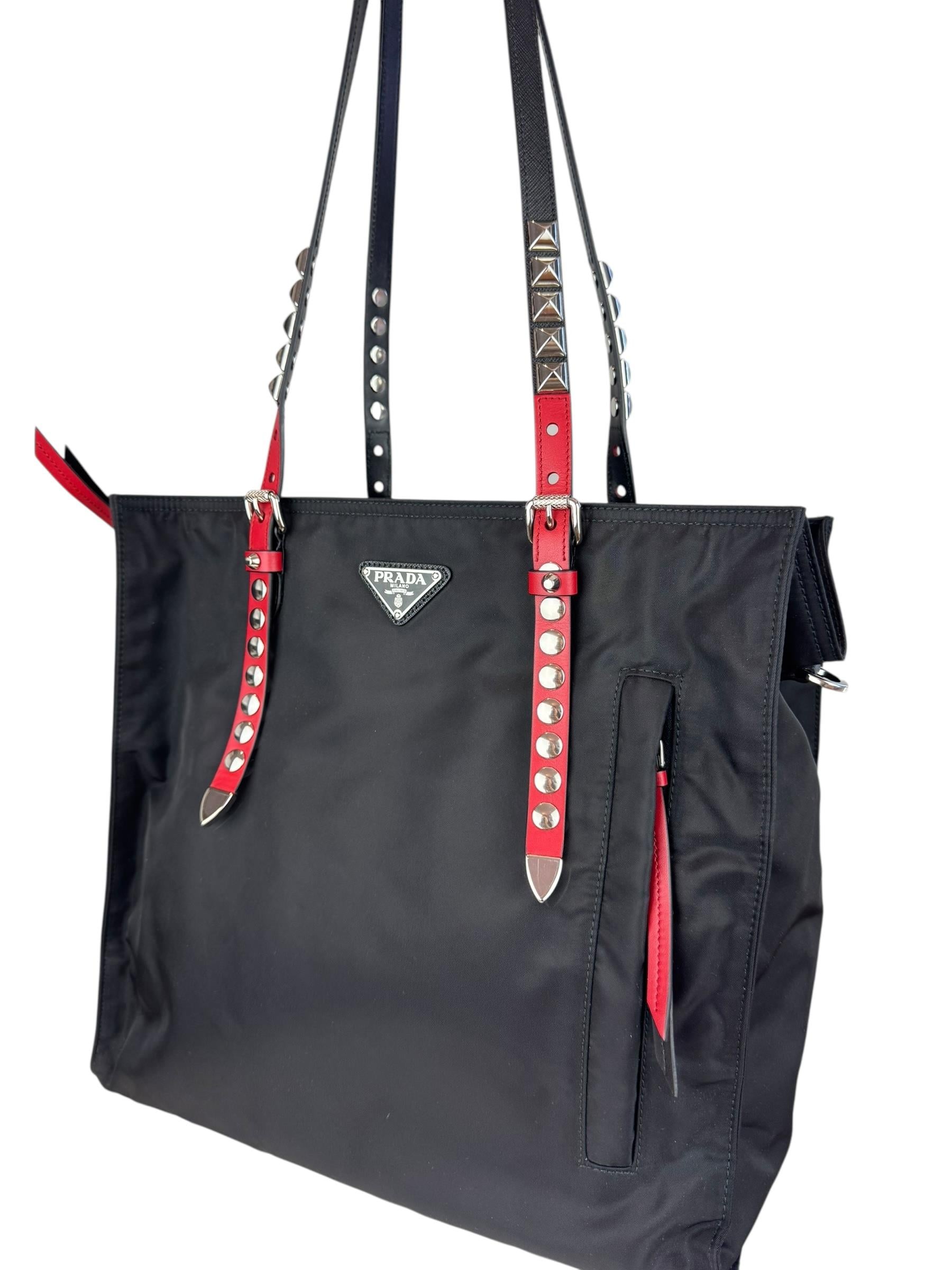 PRADA NEW VELA STUDDED TOTE BAG 