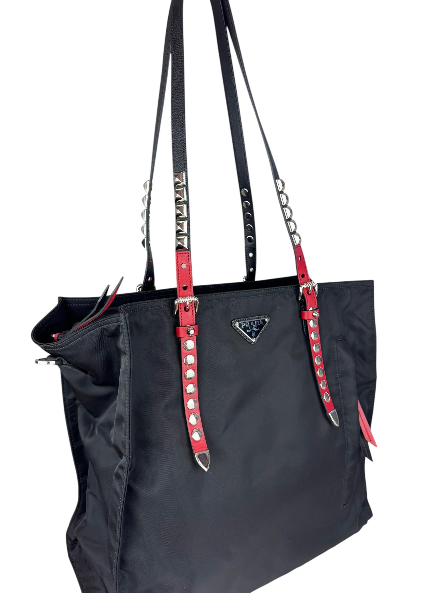 PRADA NEW VELA STUDDED TOTE BAG 