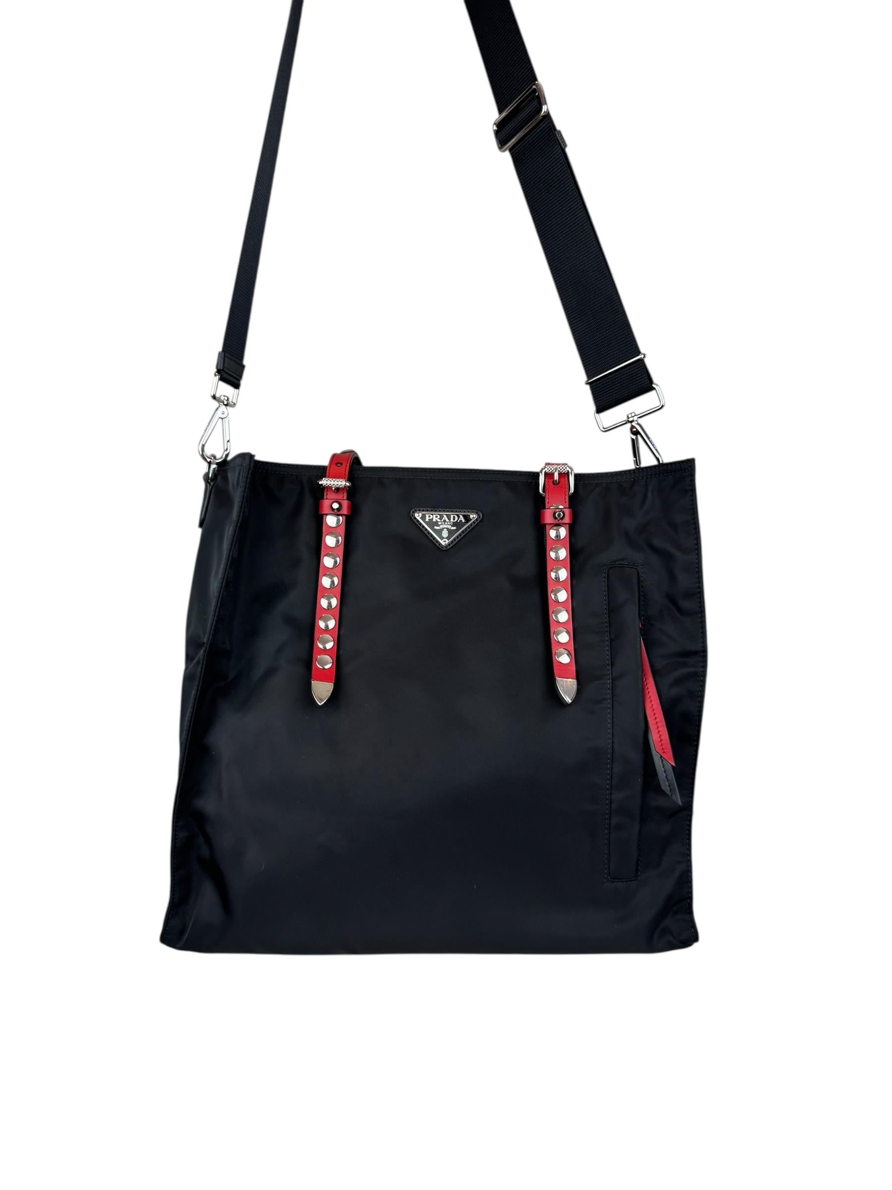 PRADA NEW VELA STUDDED TOTE BAG 
