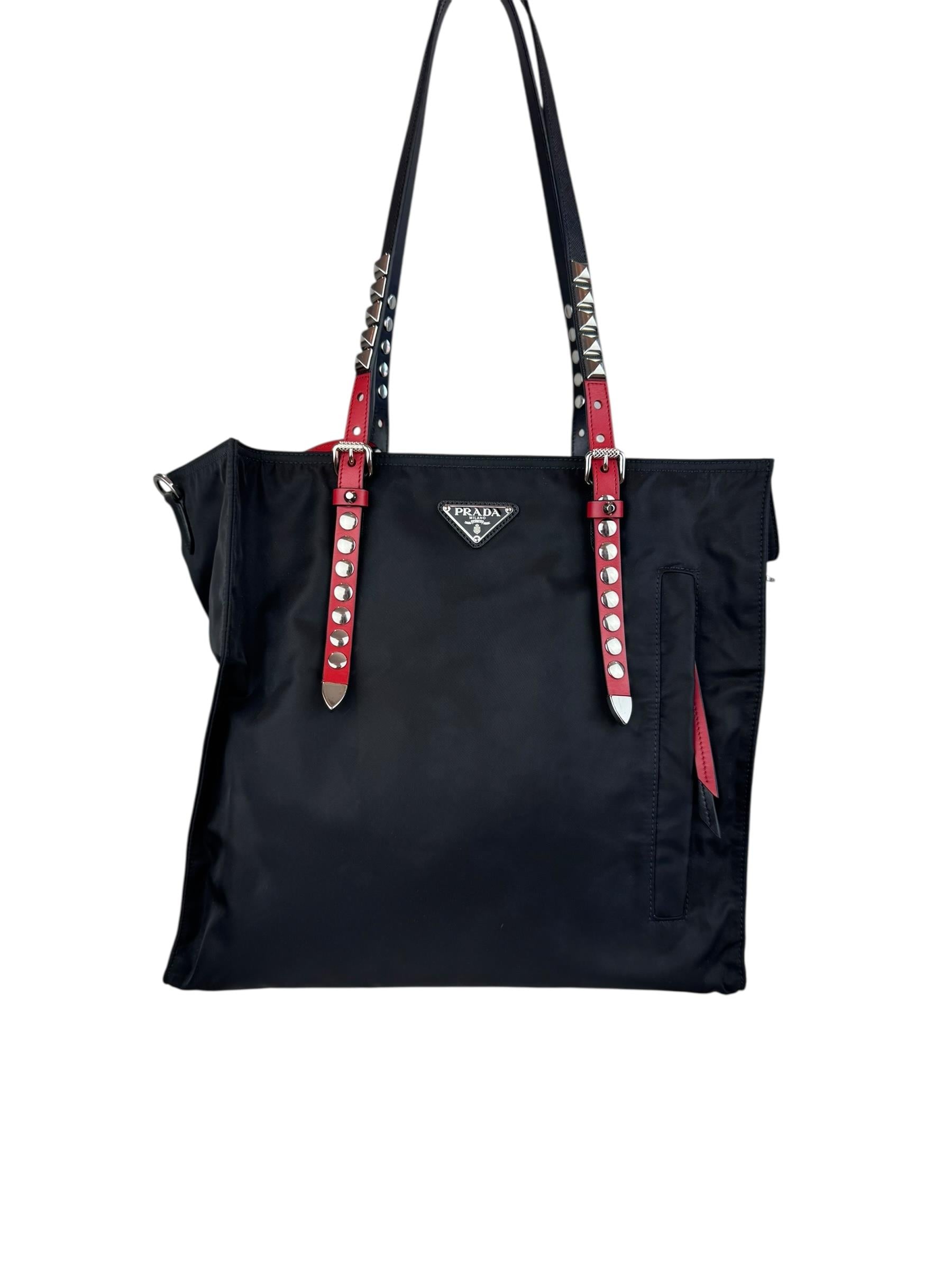PRADA NEW VELA STUDDED TOTE BAG 