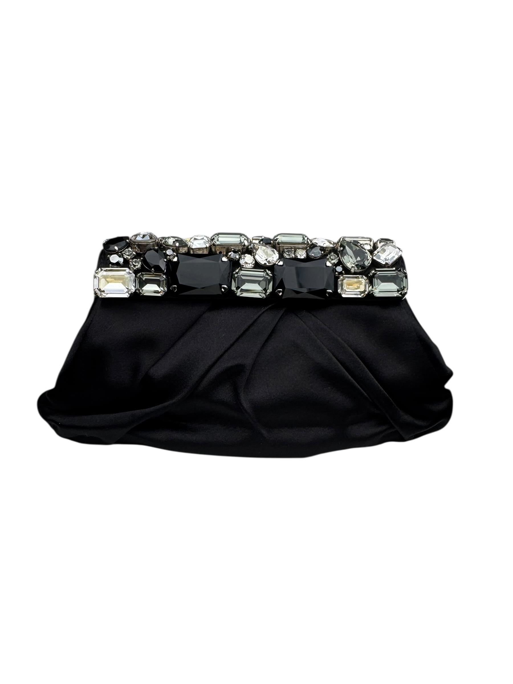 PRADA PLEATED SATIN CRYSTALS EMBELLISHED FRAME CLUTCH