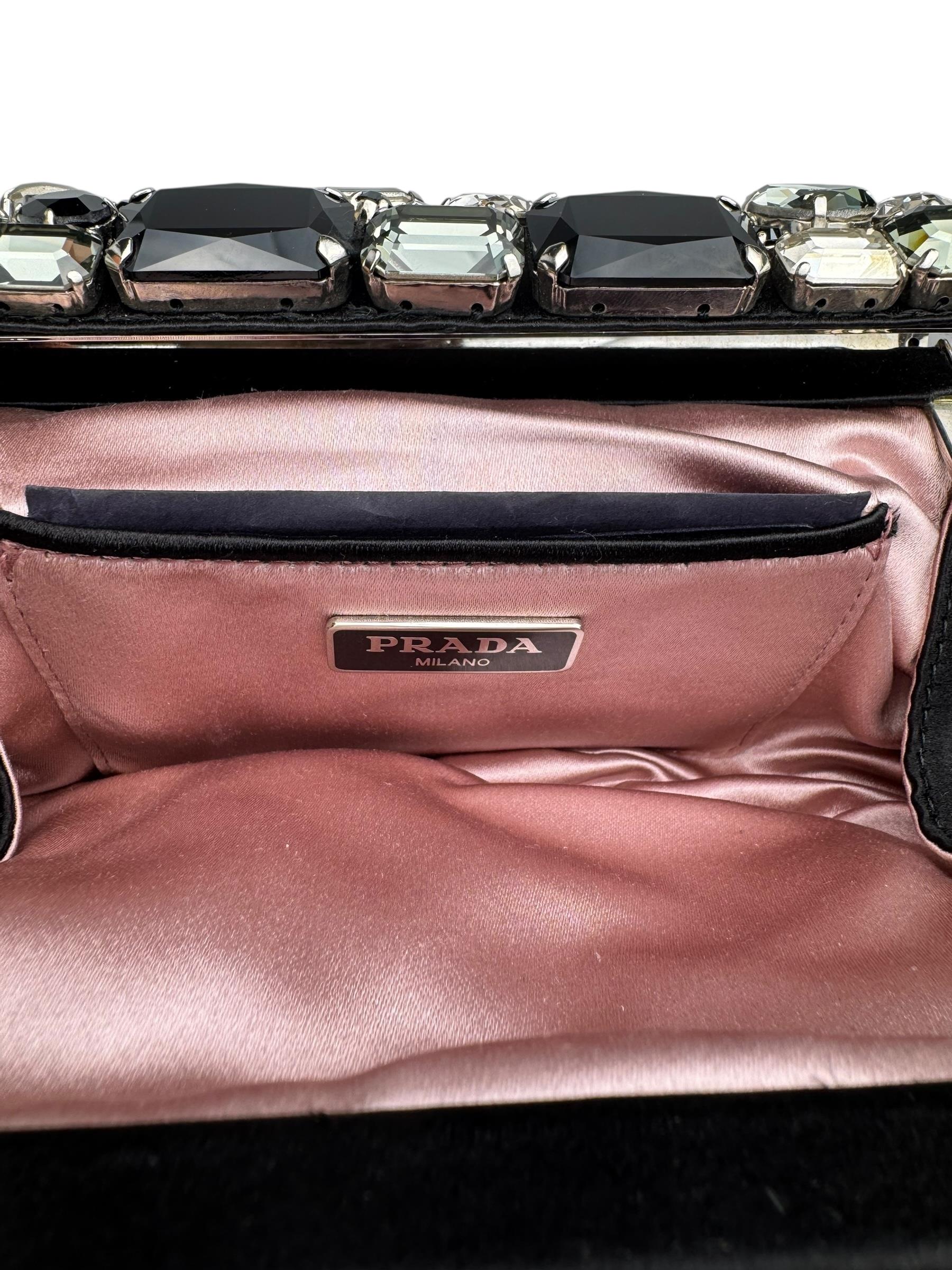 PRADA PLEATED SATIN CRYSTALS EMBELLISHED FRAME CLUTCH