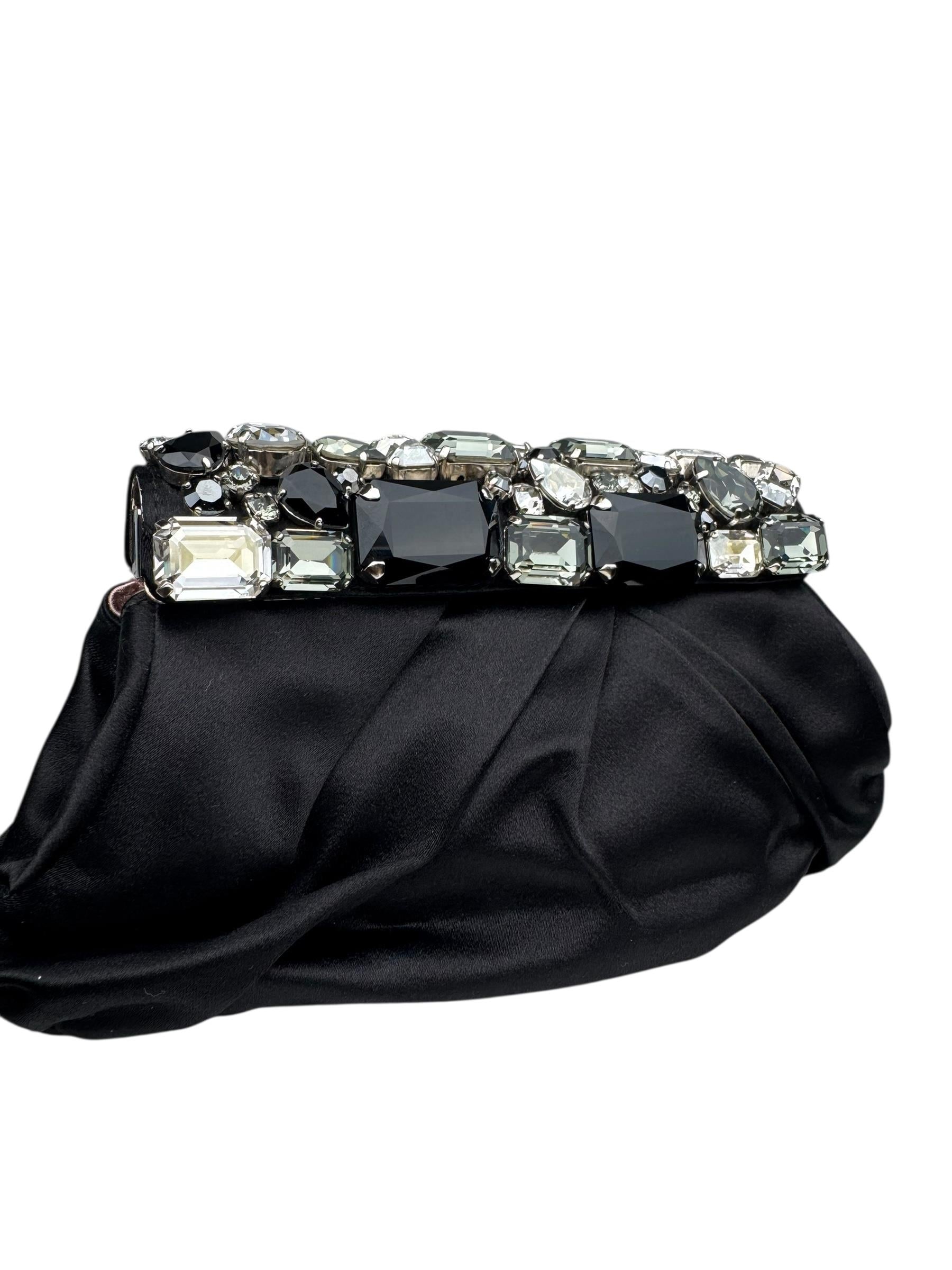 PRADA PLEATED SATIN CRYSTALS EMBELLISHED FRAME CLUTCH