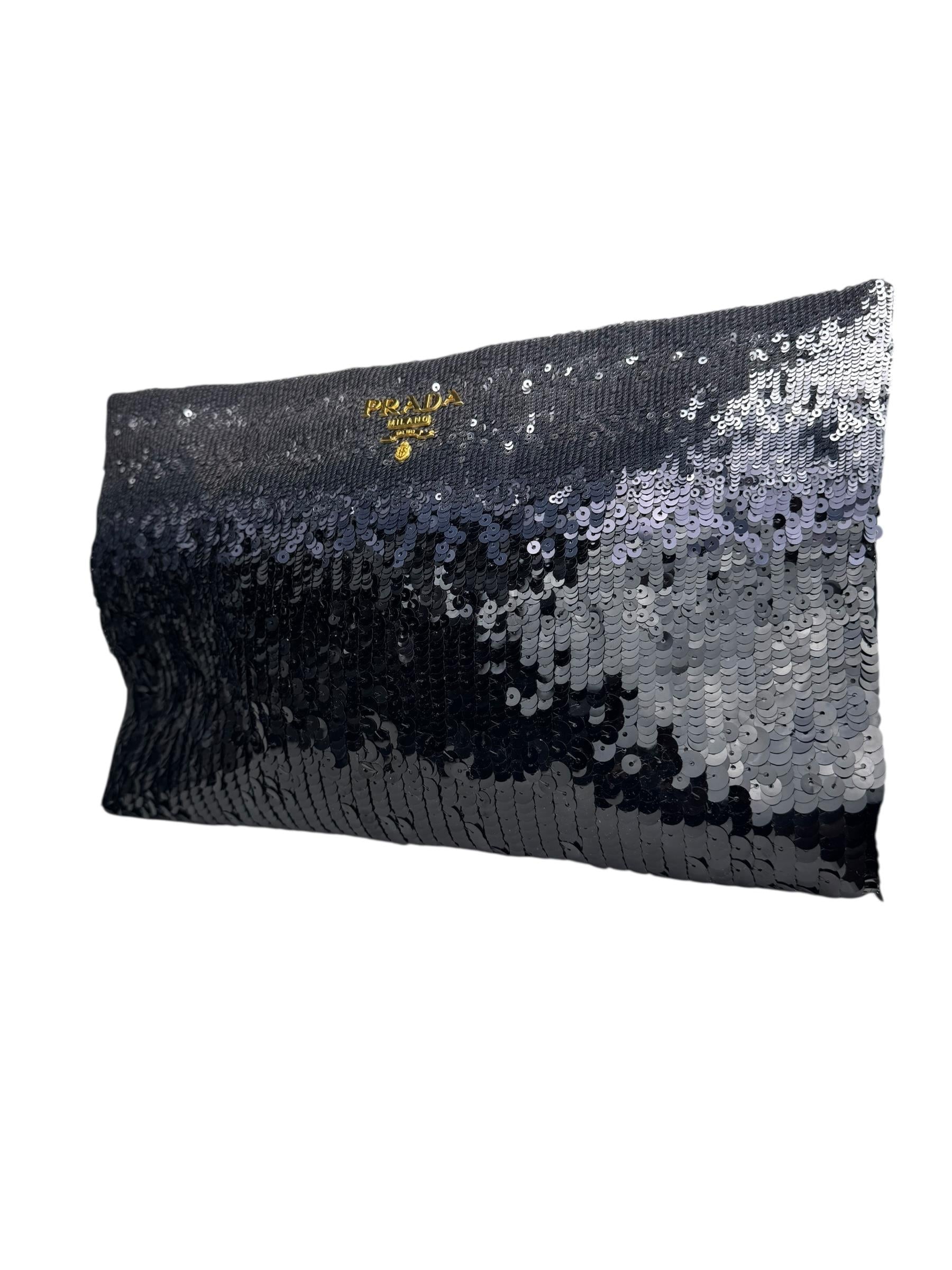 PRADA SILVER BLACK SEQUIN CLUTCH BAG