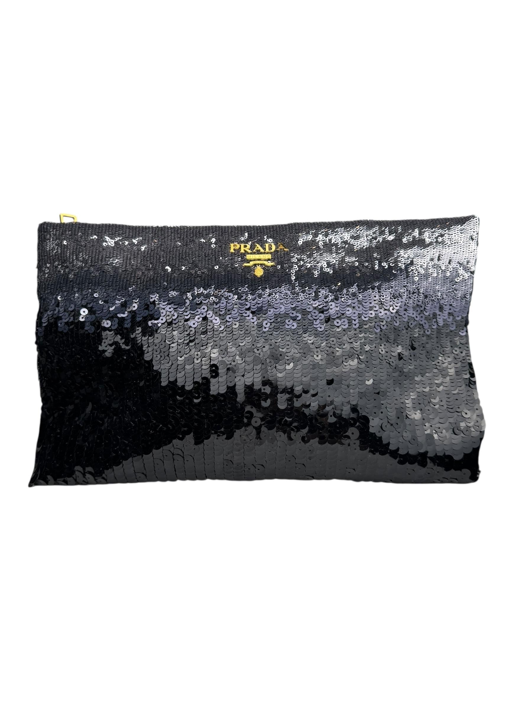 PRADA SILVER BLACK SEQUIN CLUTCH BAG
