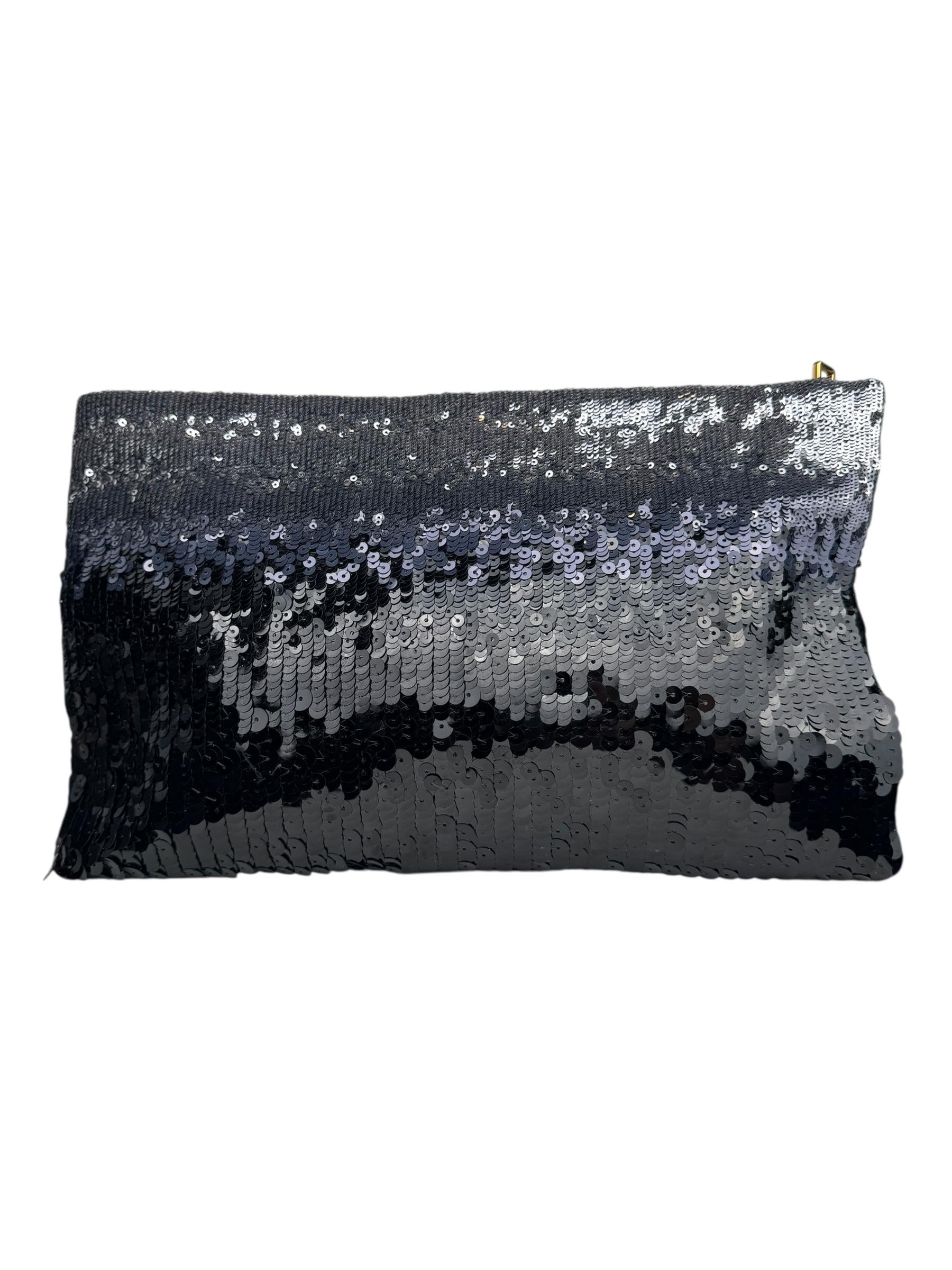 PRADA SILVER BLACK SEQUIN CLUTCH BAG