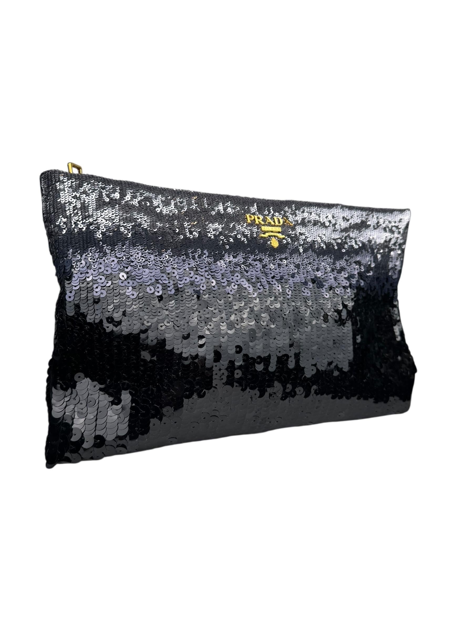 PRADA SILVER BLACK SEQUIN CLUTCH BAG