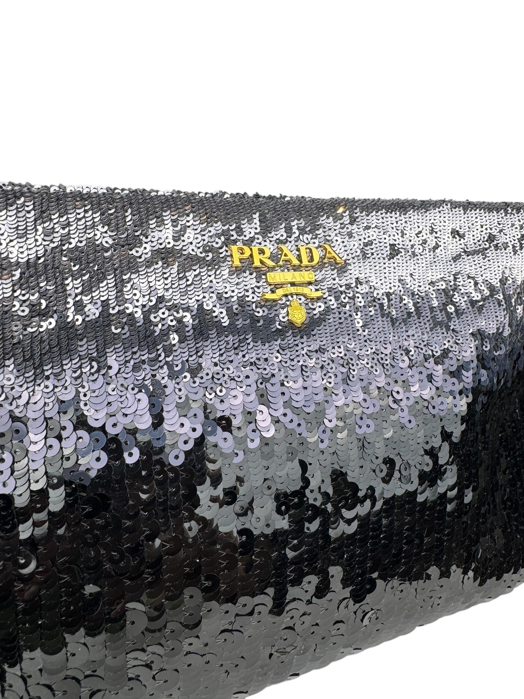 PRADA SILVER BLACK SEQUIN CLUTCH BAG