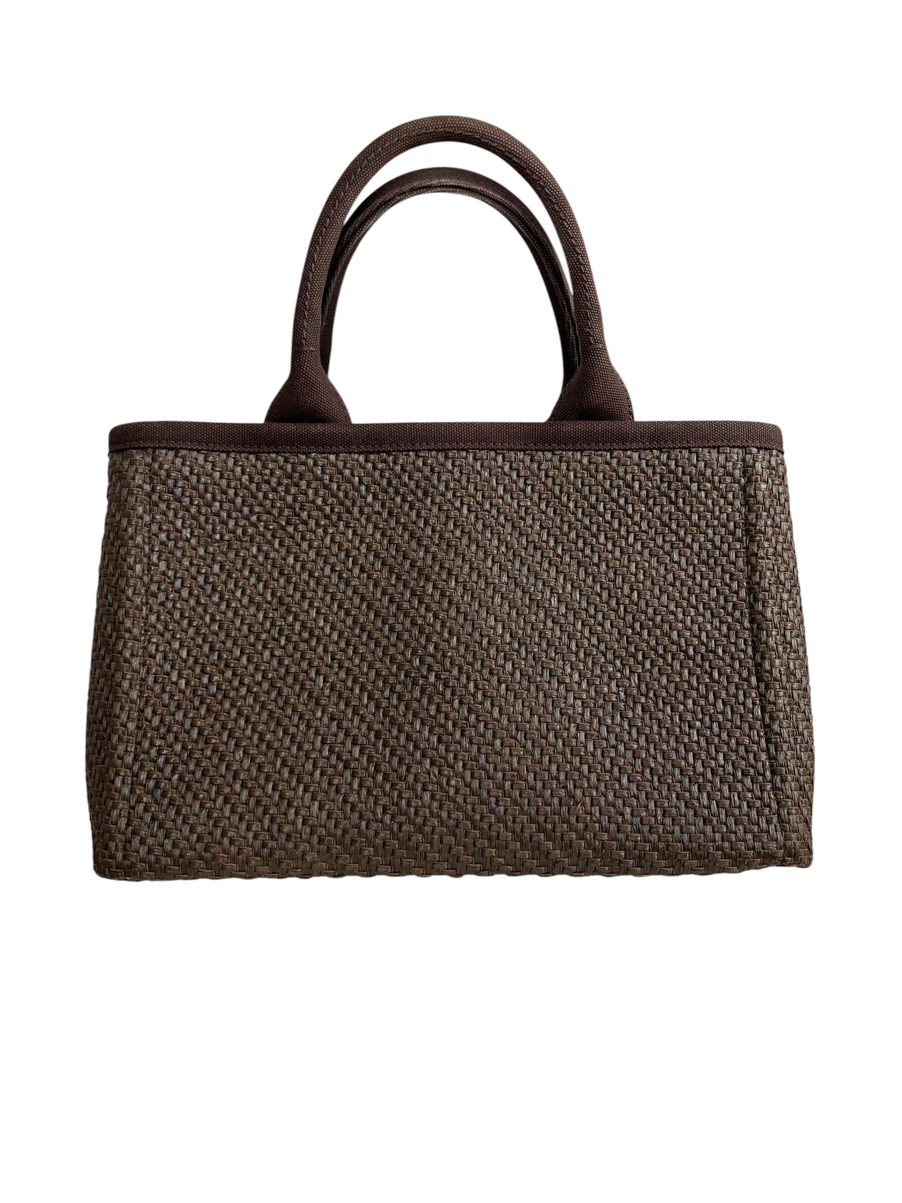 PRADA SMALL PAGLIA CANAPA CANVAS LOGO TOTE