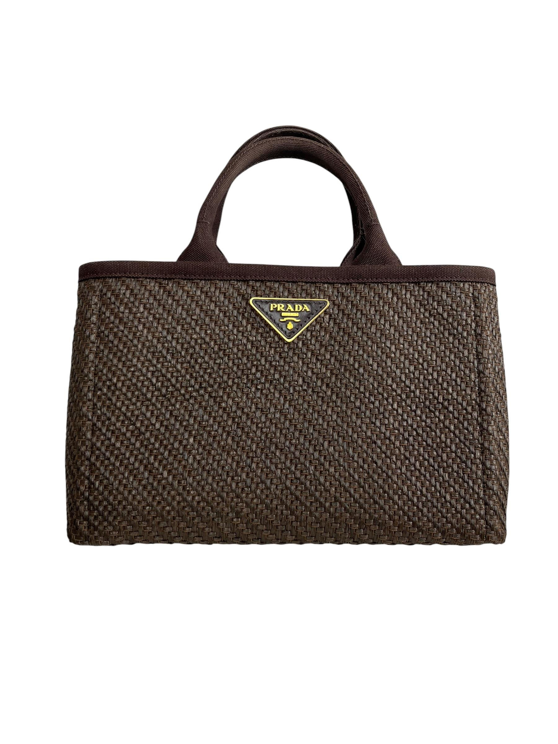 PRADA SMALL PAGLIA CANAPA CANVAS LOGO TOTE