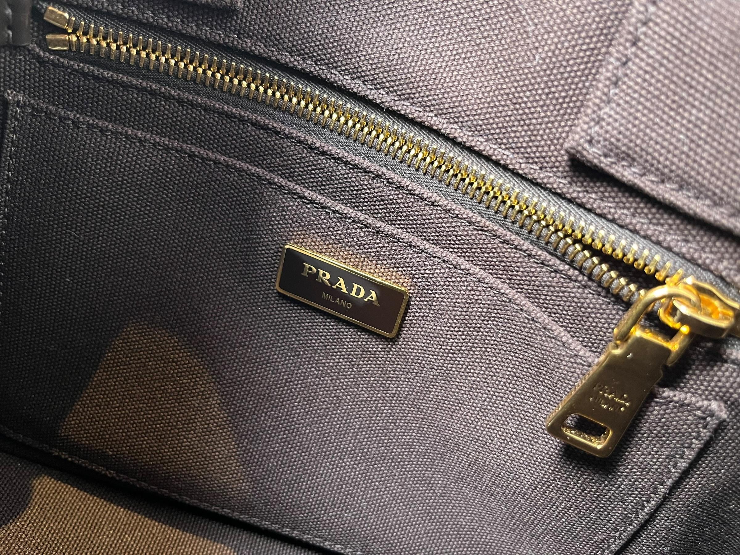 PRADA SMALL PAGLIA CANAPA CANVAS LOGO TOTE