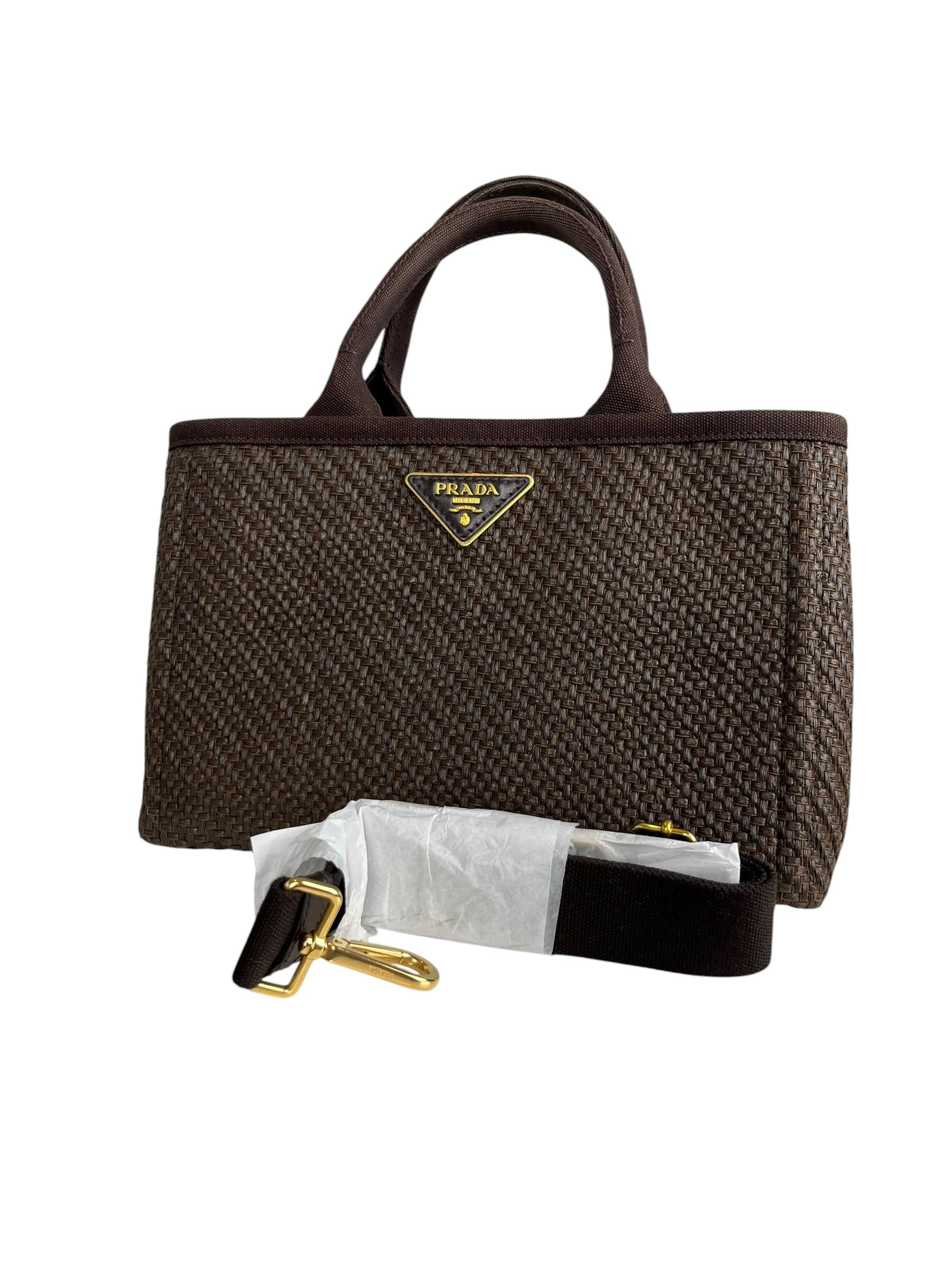 PRADA SMALL PAGLIA CANAPA CANVAS LOGO TOTE