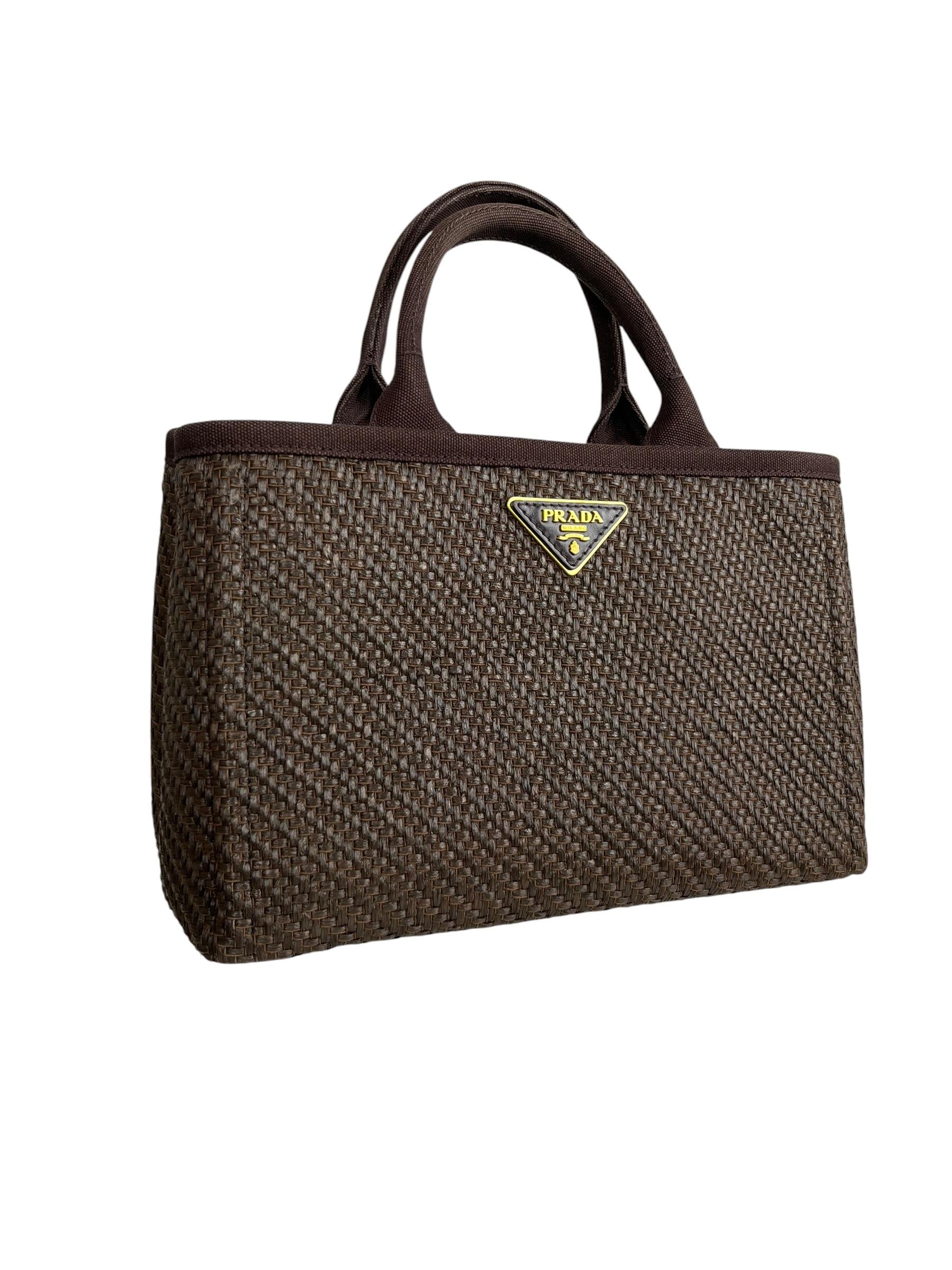 PRADA SMALL PAGLIA CANAPA CANVAS LOGO TOTE