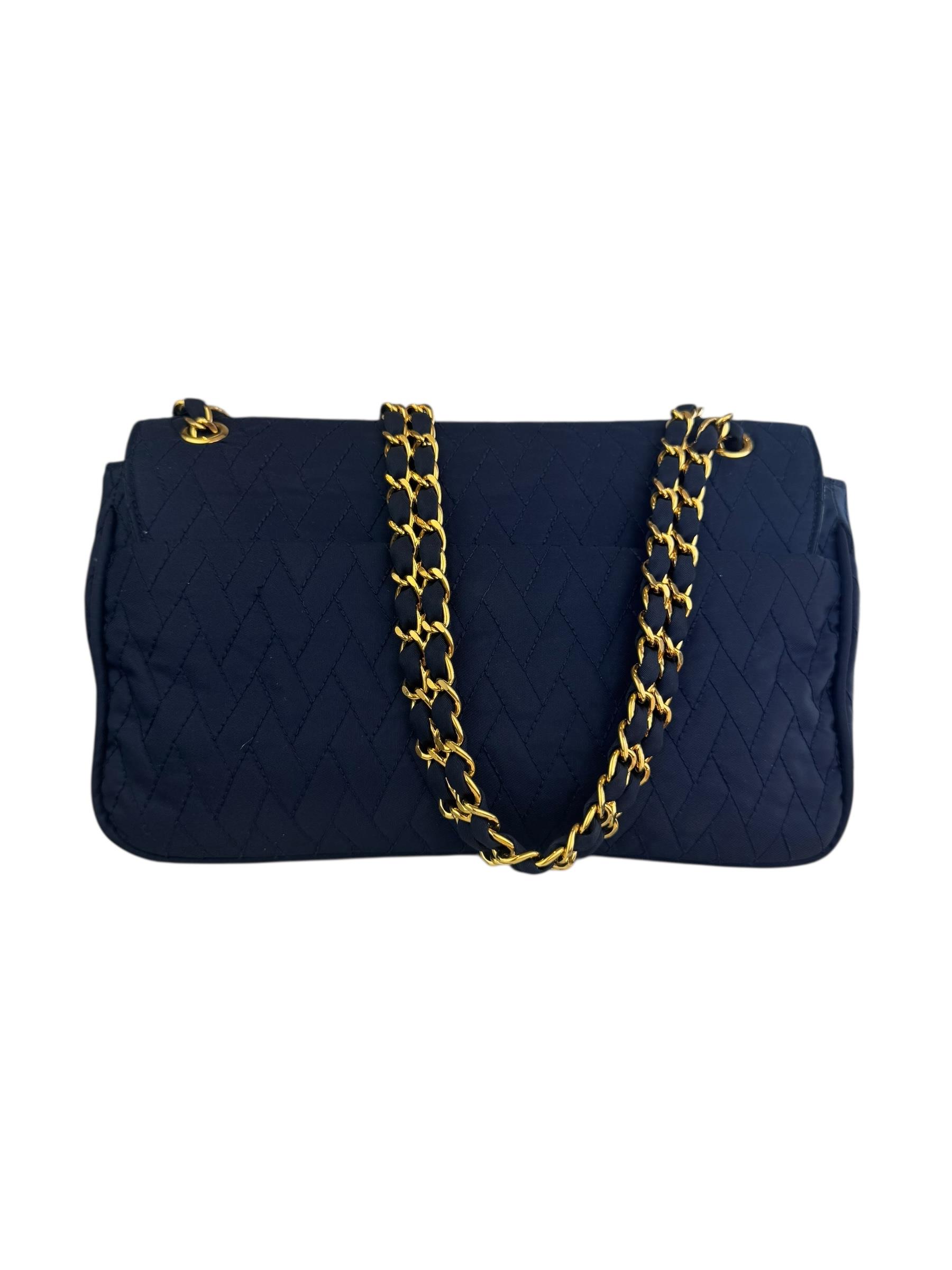 PRADA TESSUTTO CLOTH NAVY CHAIN BAG 
