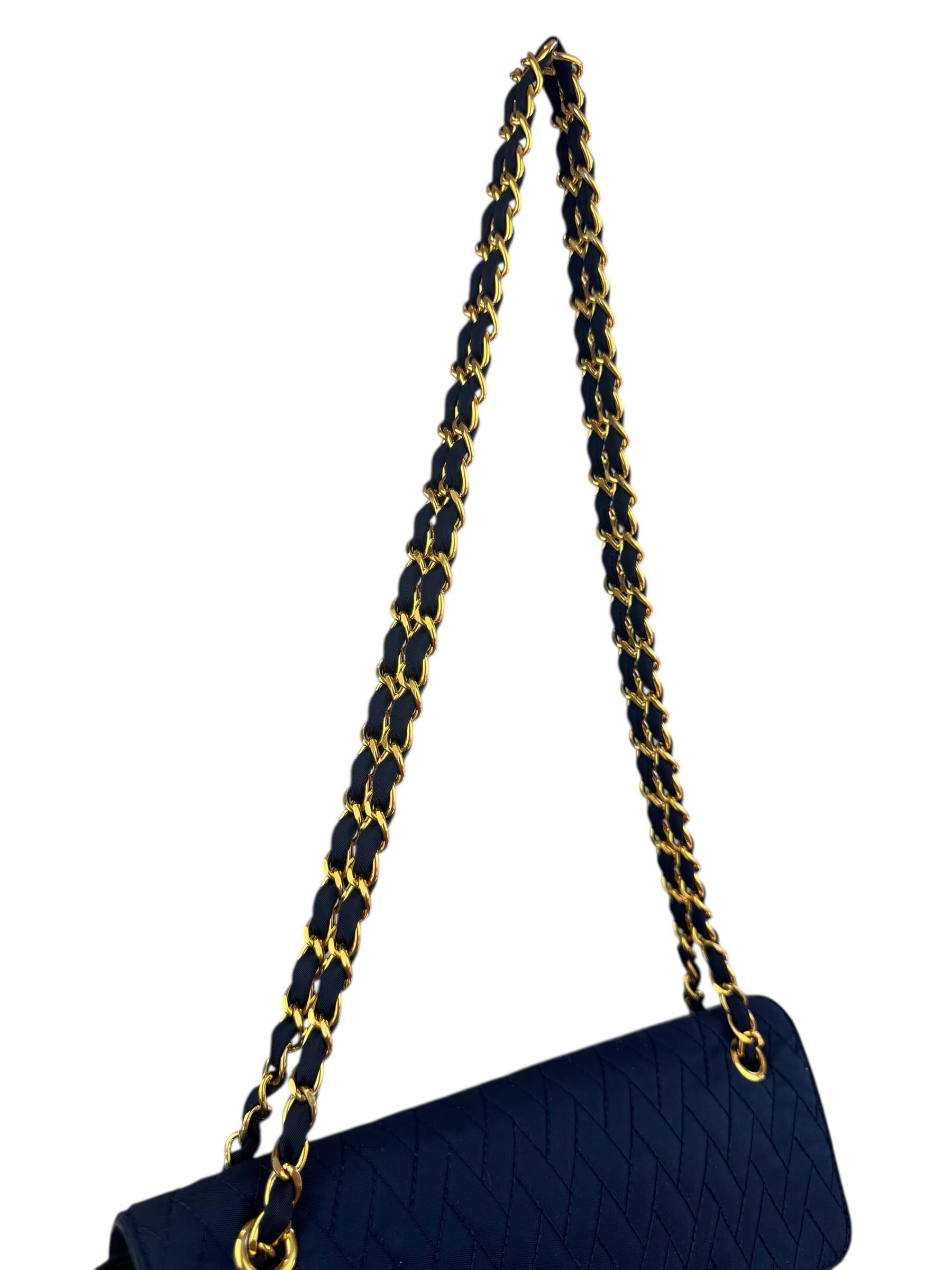 PRADA TESSUTTO CLOTH NAVY CHAIN BAG 