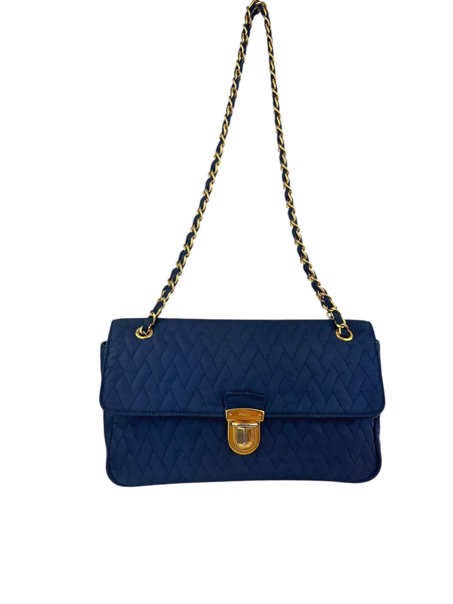 PRADA TESSUTTO CLOTH NAVY CHAIN BAG 