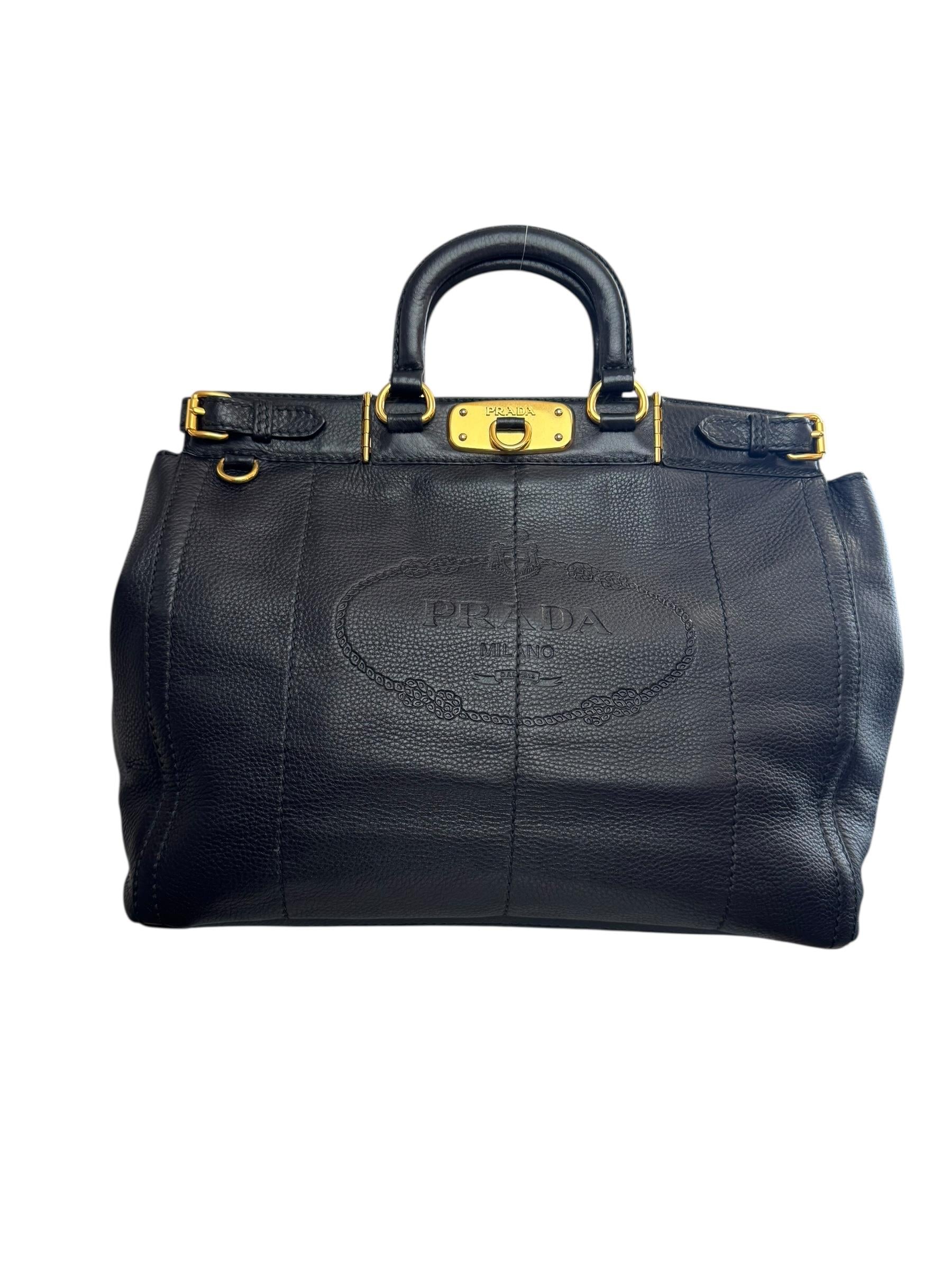 PRADA VITELLO CARNIERA LOGO FRAME TOTE 