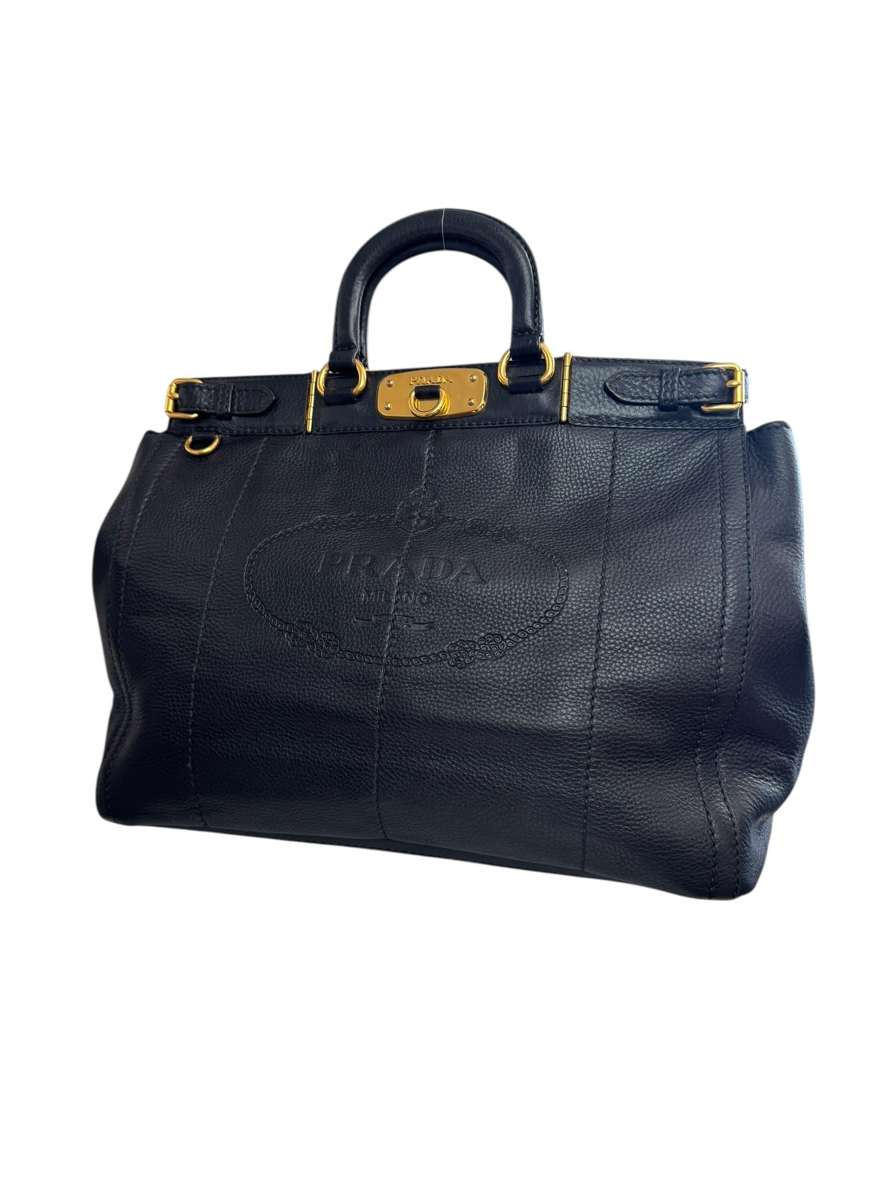 PRADA VITELLO CARNIERA LOGO FRAME TOTE 