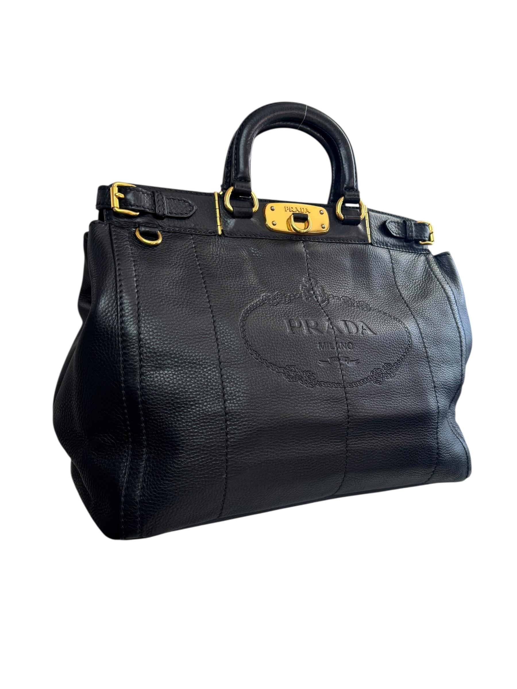 PRADA VITELLO CARNIERA LOGO FRAME TOTE 