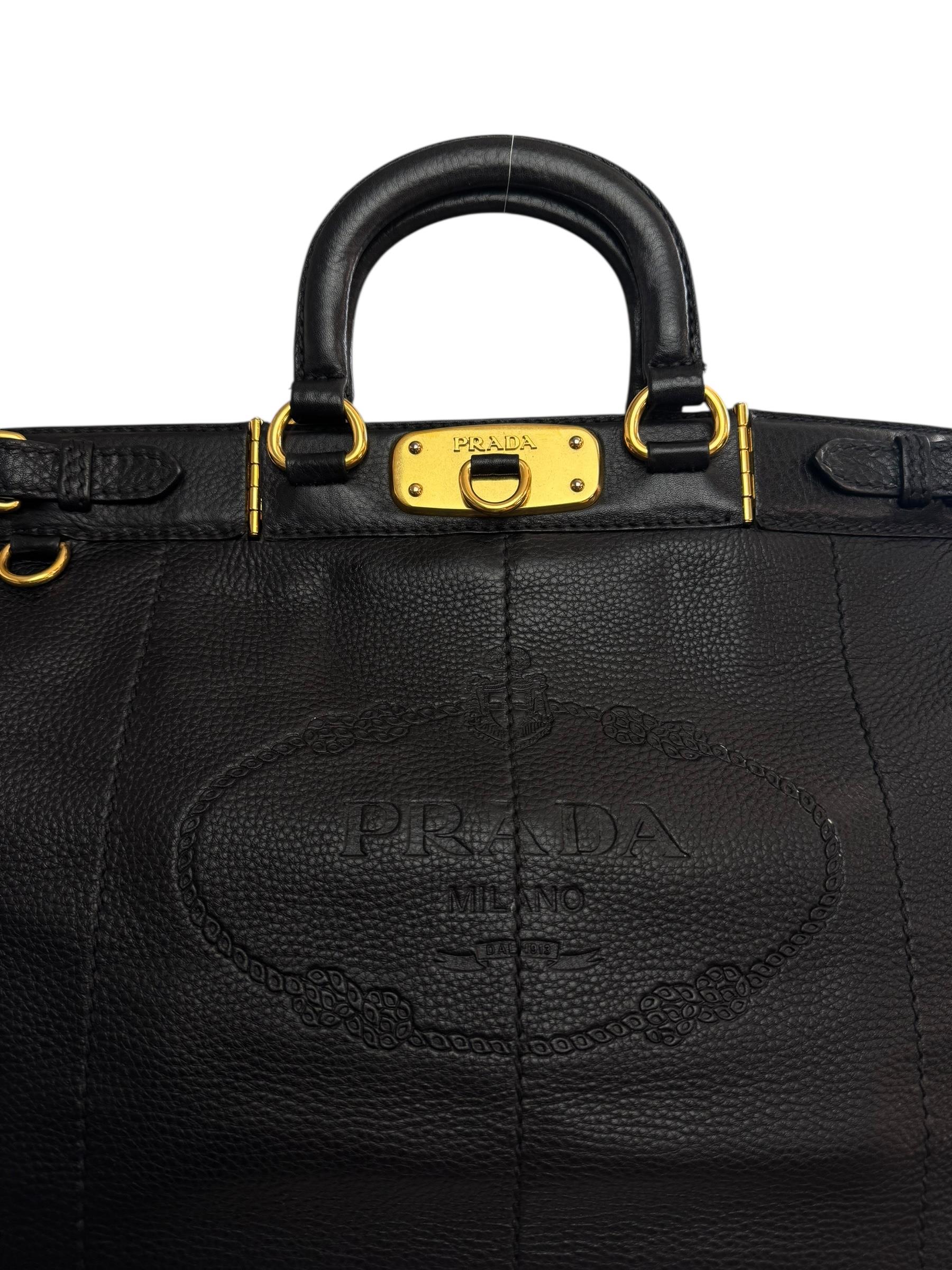 PRADA VITELLO CARNIERA LOGO FRAME TOTE 