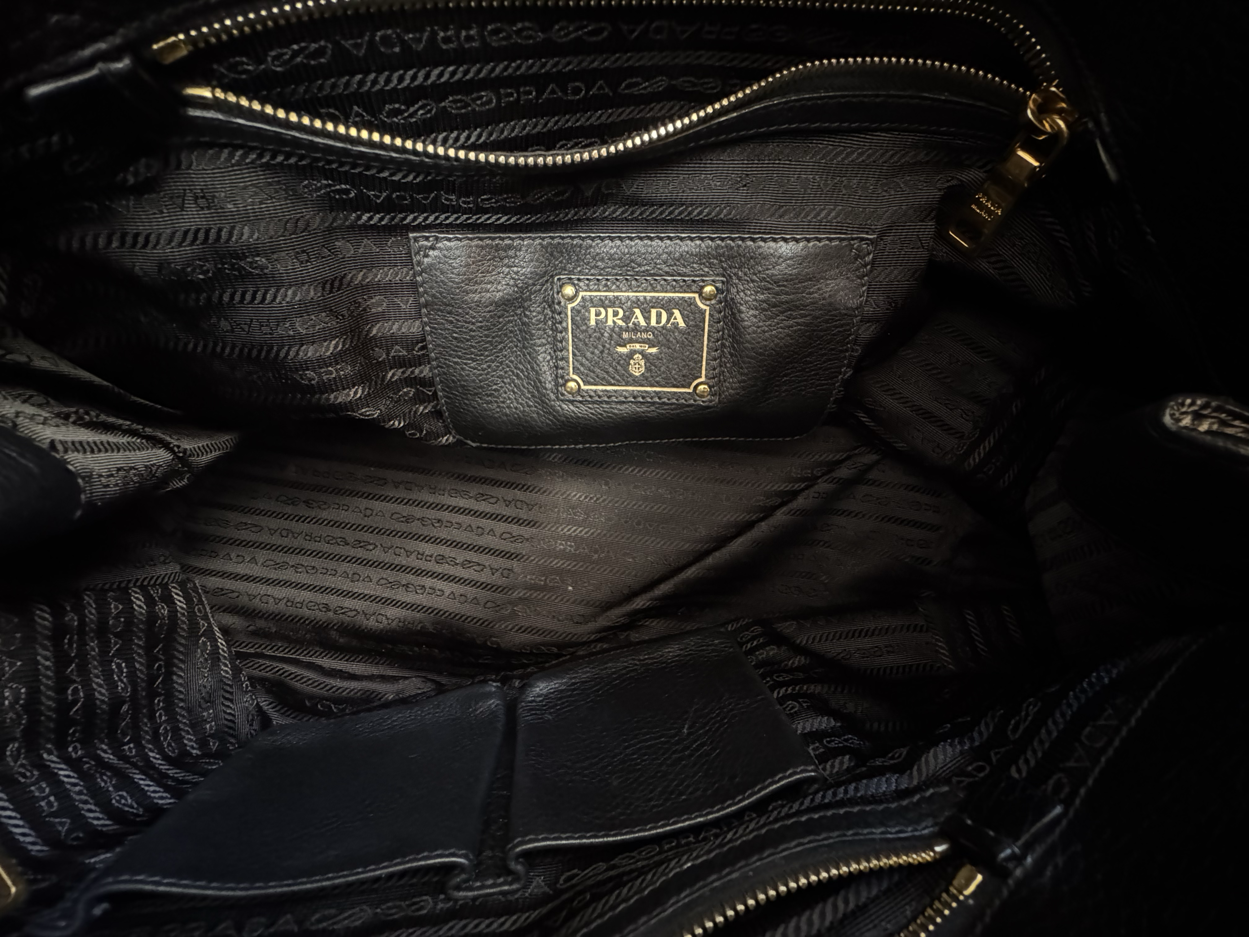 PRADA VITELLO CARNIERA LOGO FRAME TOTE 