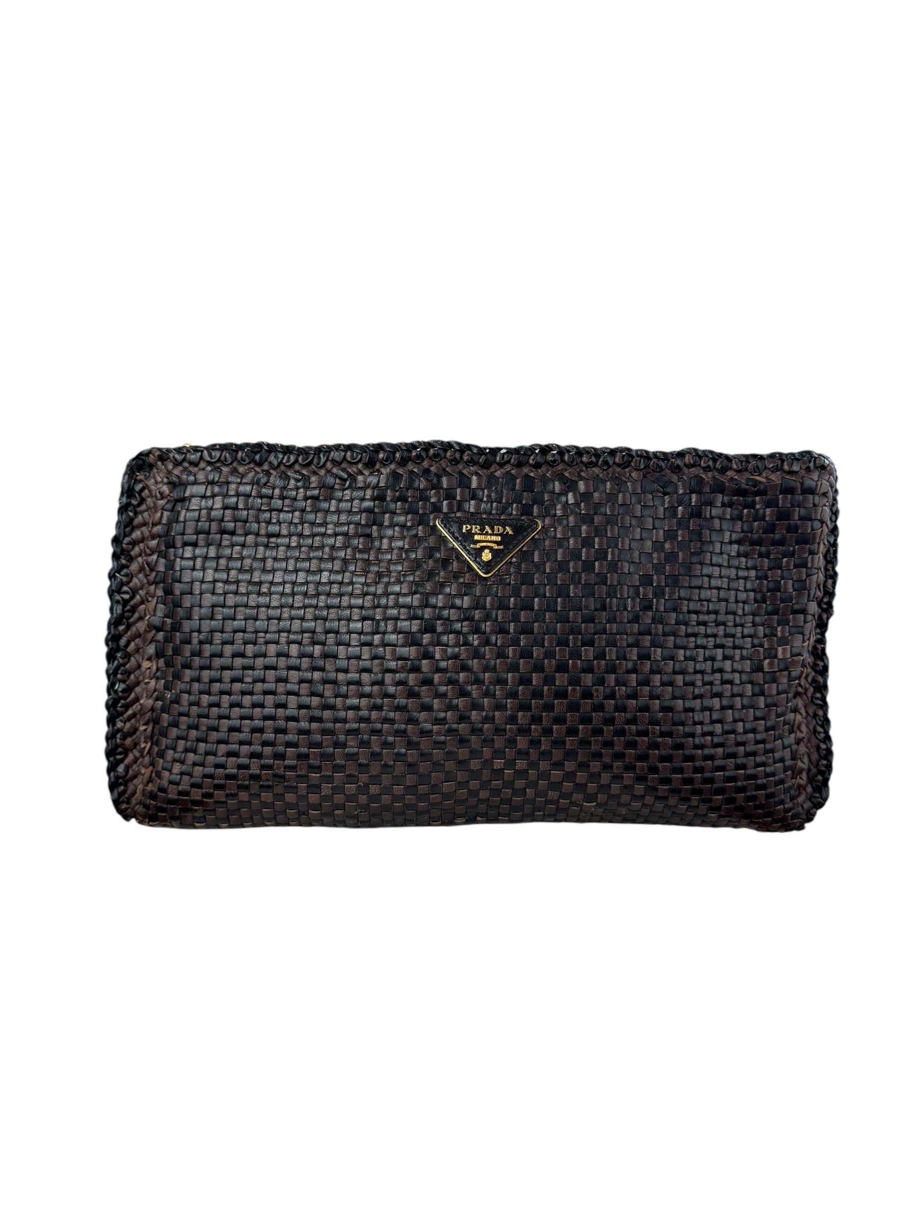 PRADA WOVEN MADRAS CLUTCH BAG
