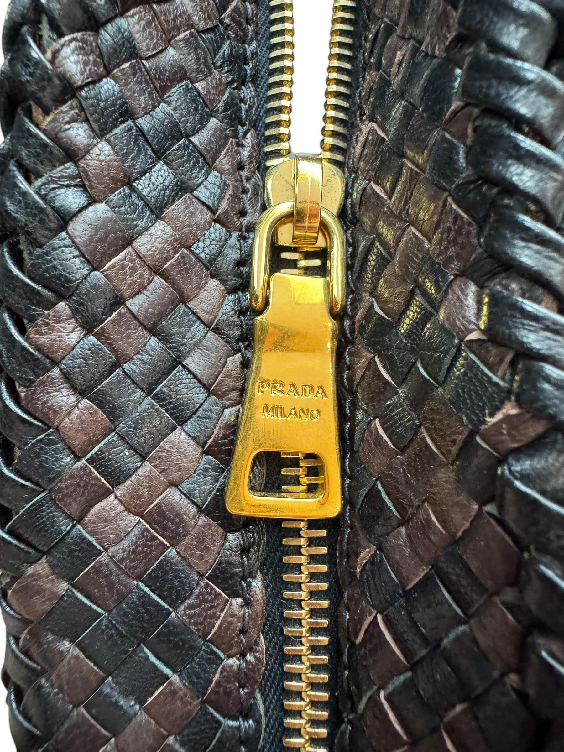 PRADA WOVEN MADRAS CLUTCH BAG