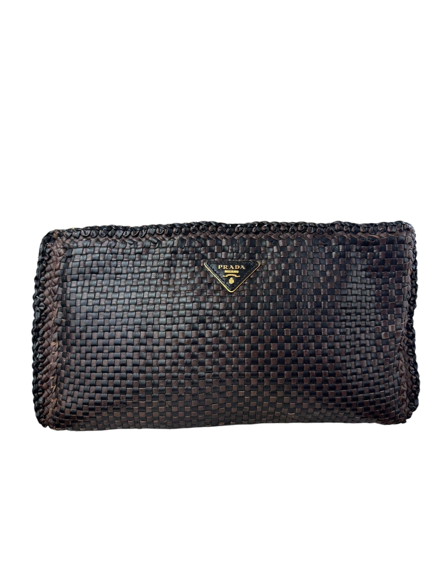 PRADA WOVEN MADRAS CLUTCH BAG