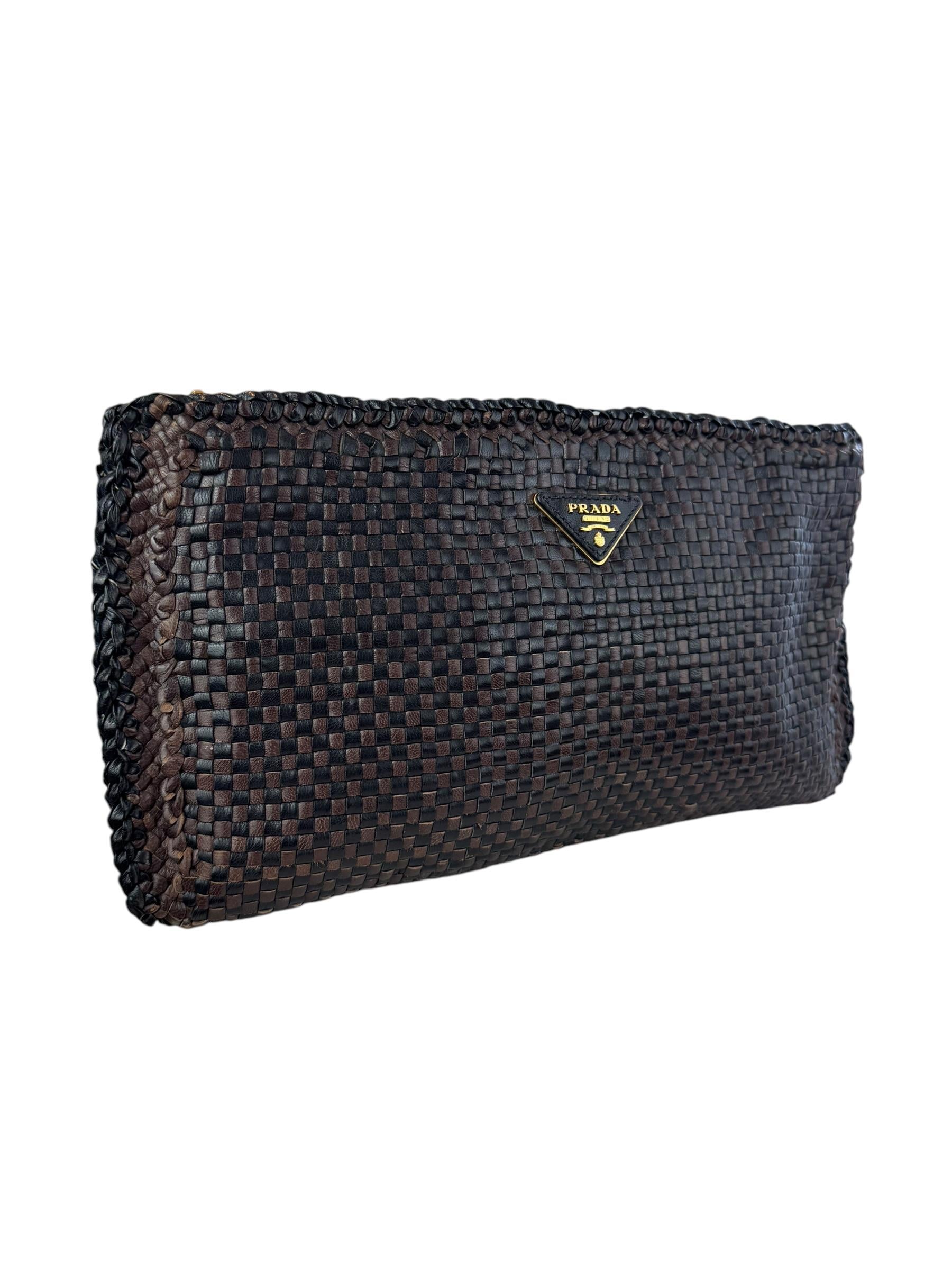 PRADA WOVEN MADRAS CLUTCH BAG