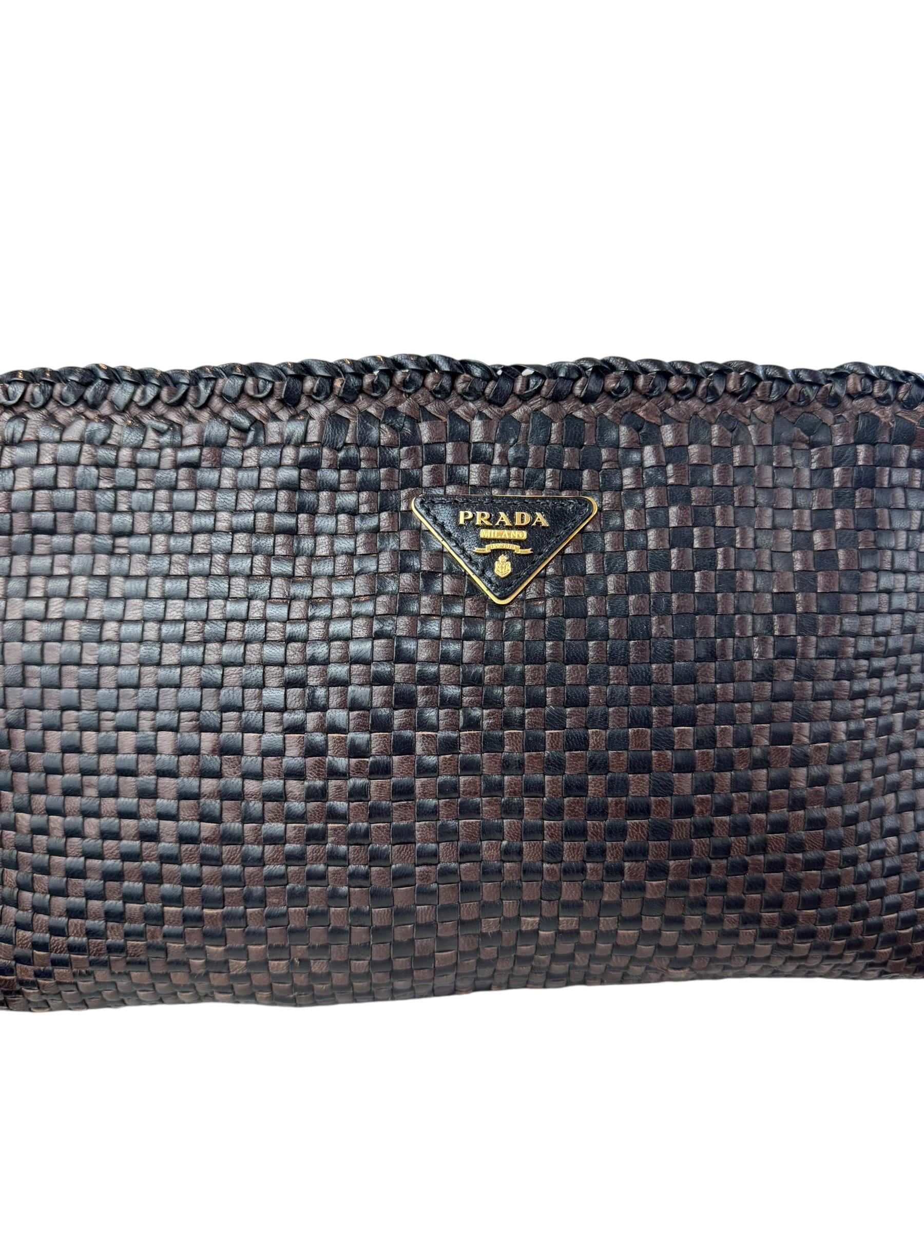 PRADA WOVEN MADRAS CLUTCH BAG