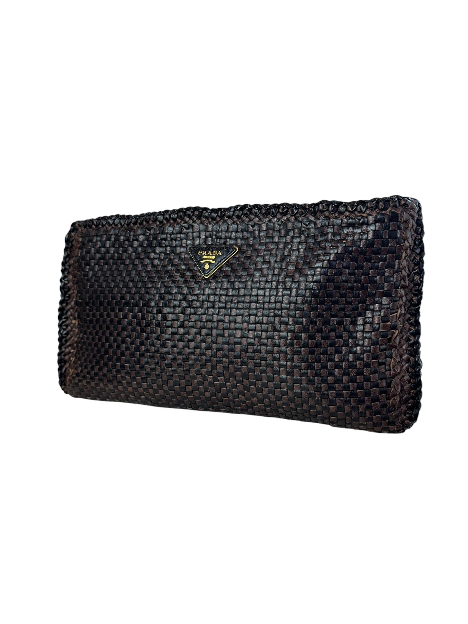 PRADA WOVEN MADRAS CLUTCH BAG