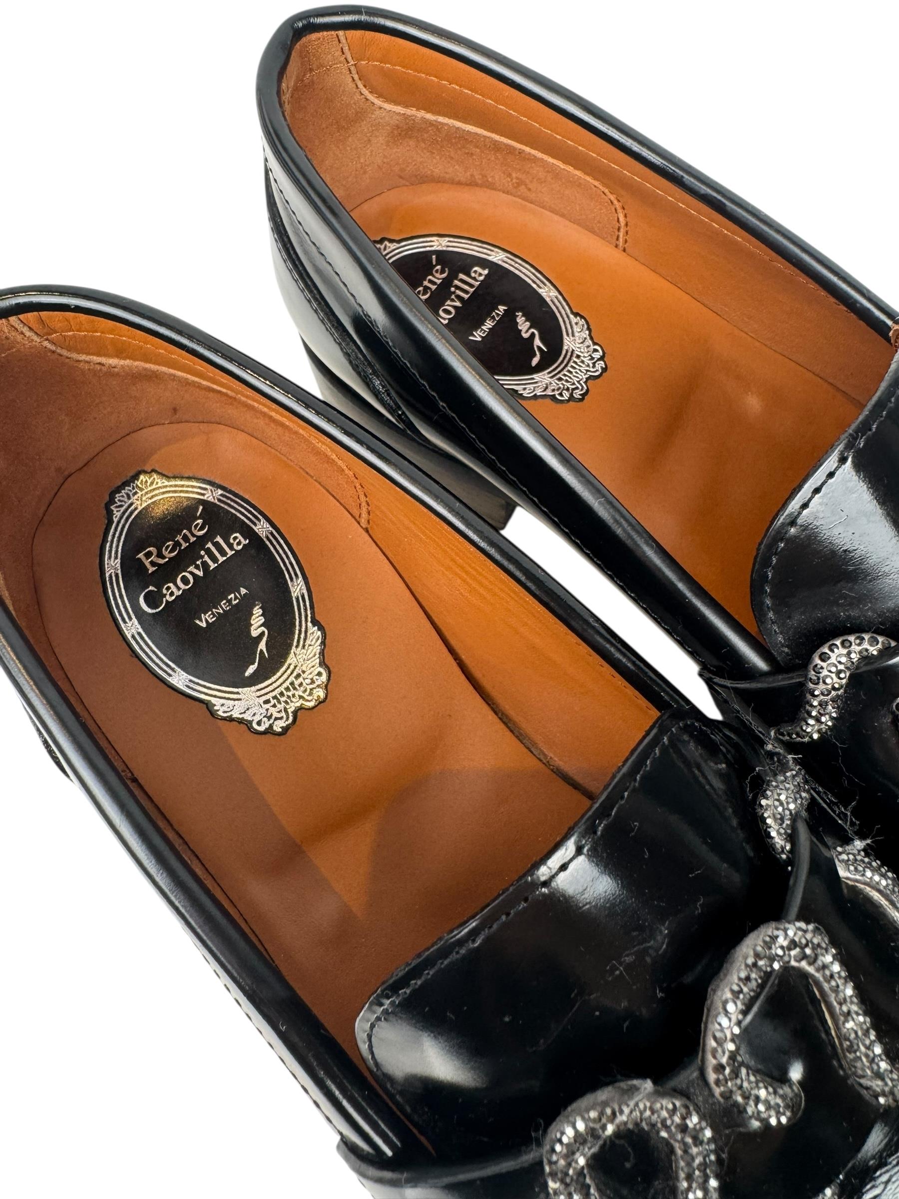 RENE CAOVILLA BLACK STRAS SNAKE LOAFER