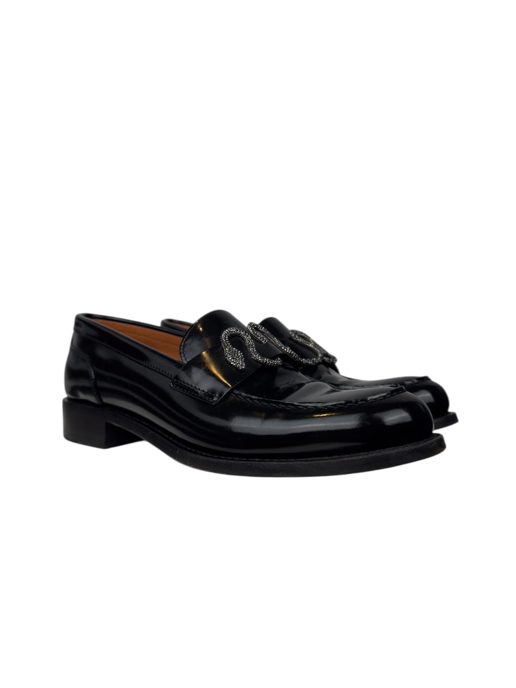 RENE CAOVILLA BLACK STRAS SNAKE LOAFER