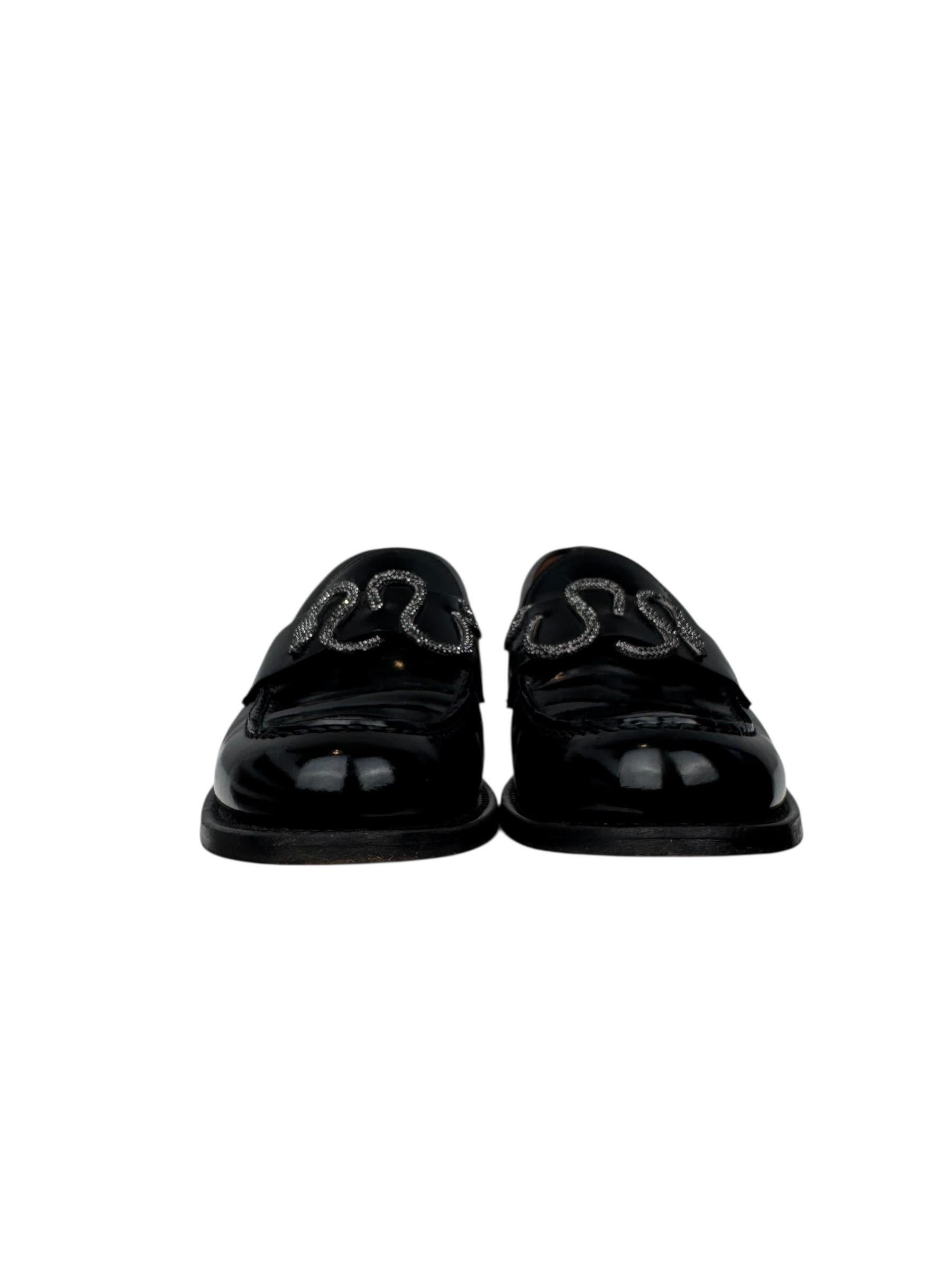 RENE CAOVILLA BLACK STRAS SNAKE LOAFER