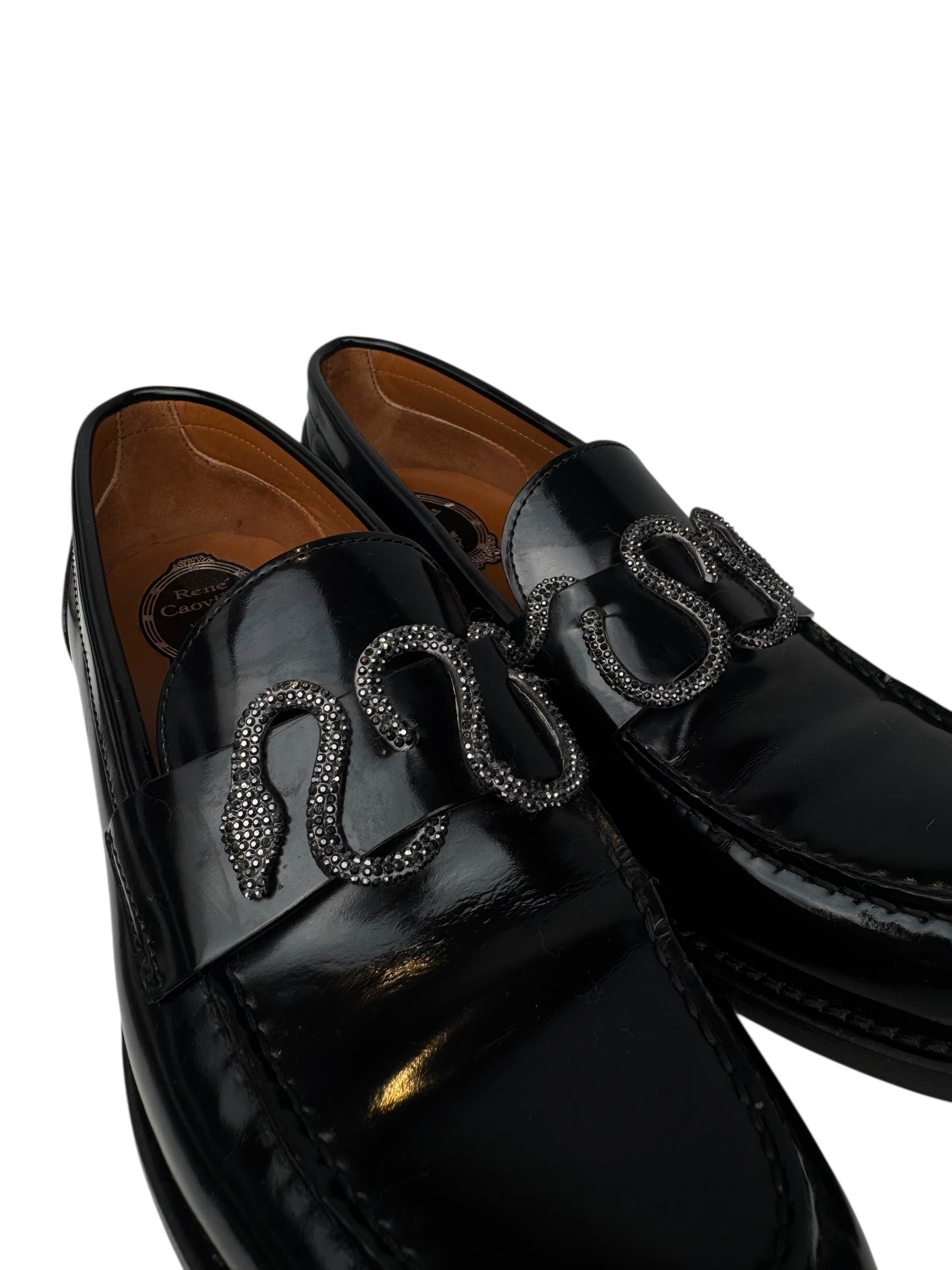 RENE CAOVILLA BLACK STRAS SNAKE LOAFER