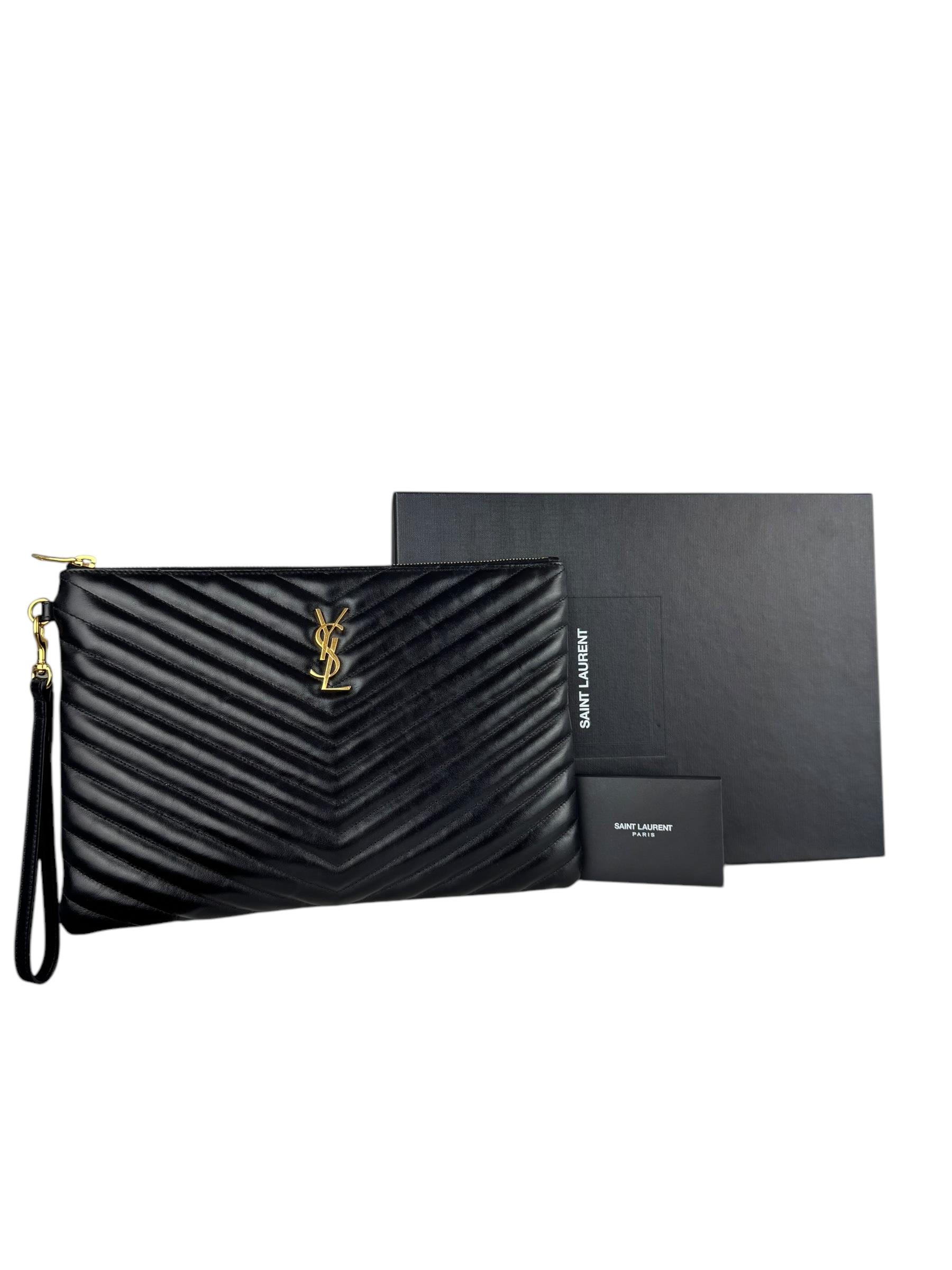 SAINT LAURENT BLACK LEATHER CLUTCH 