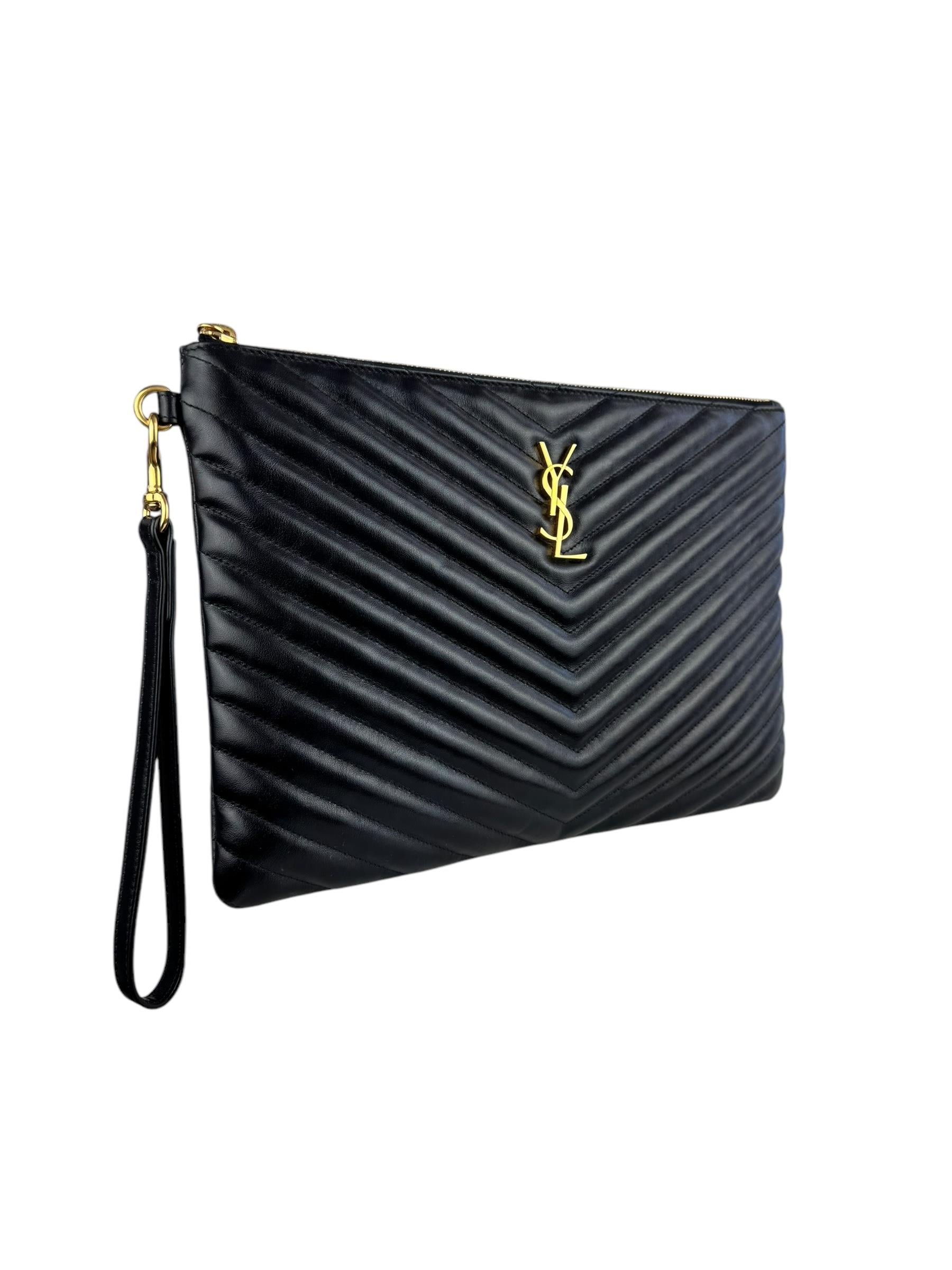 SAINT LAURENT BLACK LEATHER CLUTCH 