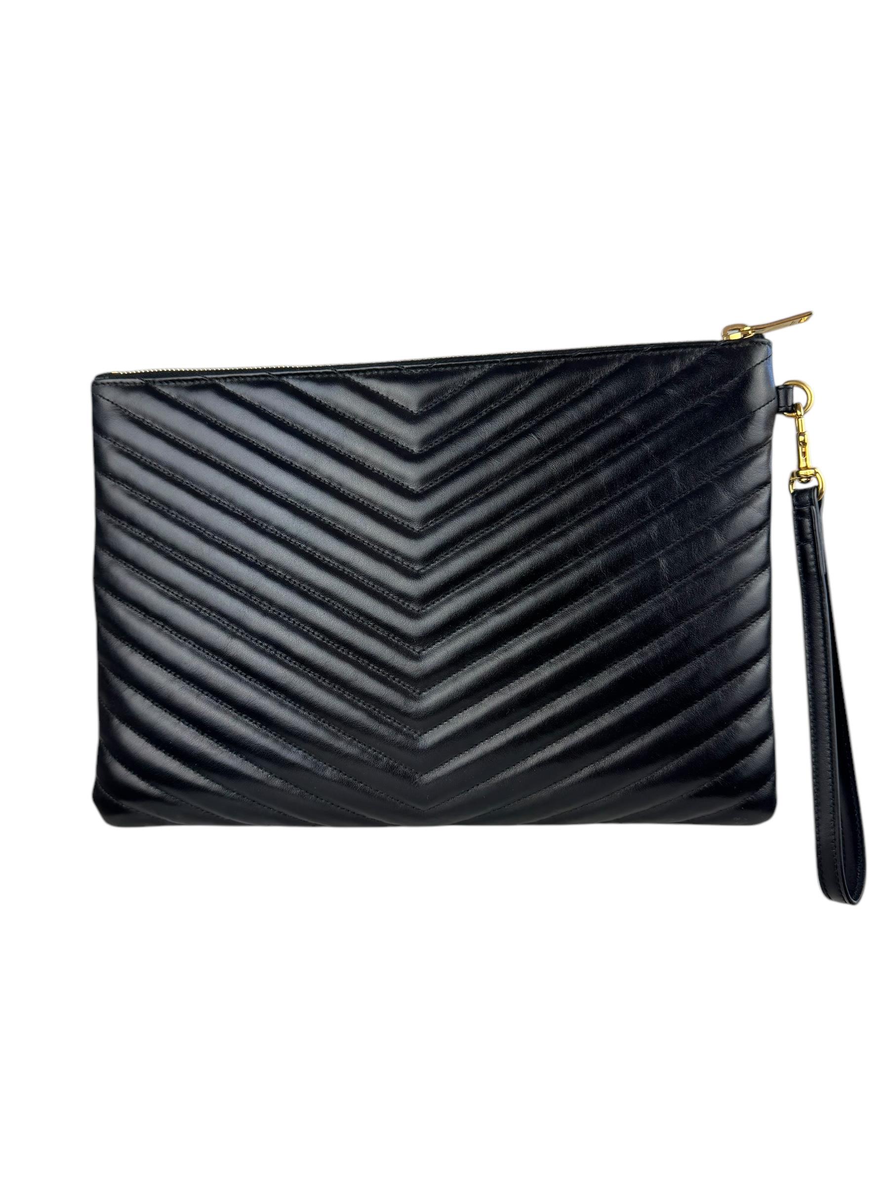 SAINT LAURENT BLACK LEATHER CLUTCH 