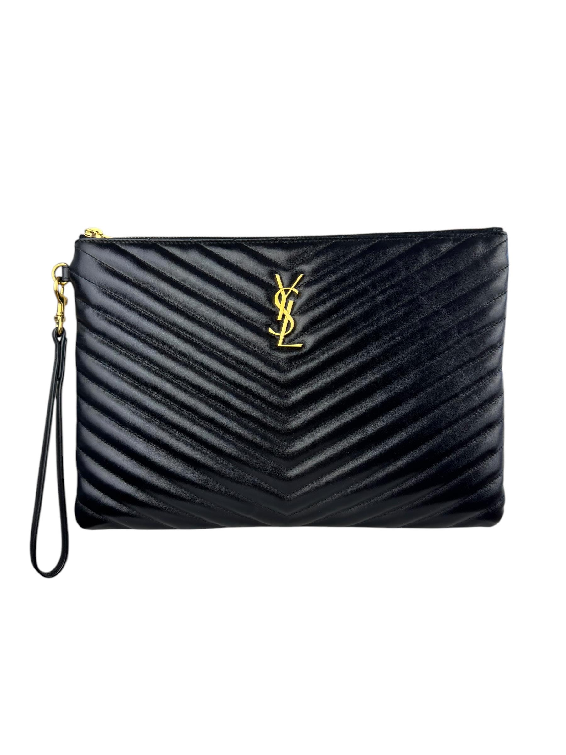 SAINT LAURENT BLACK LEATHER CLUTCH 