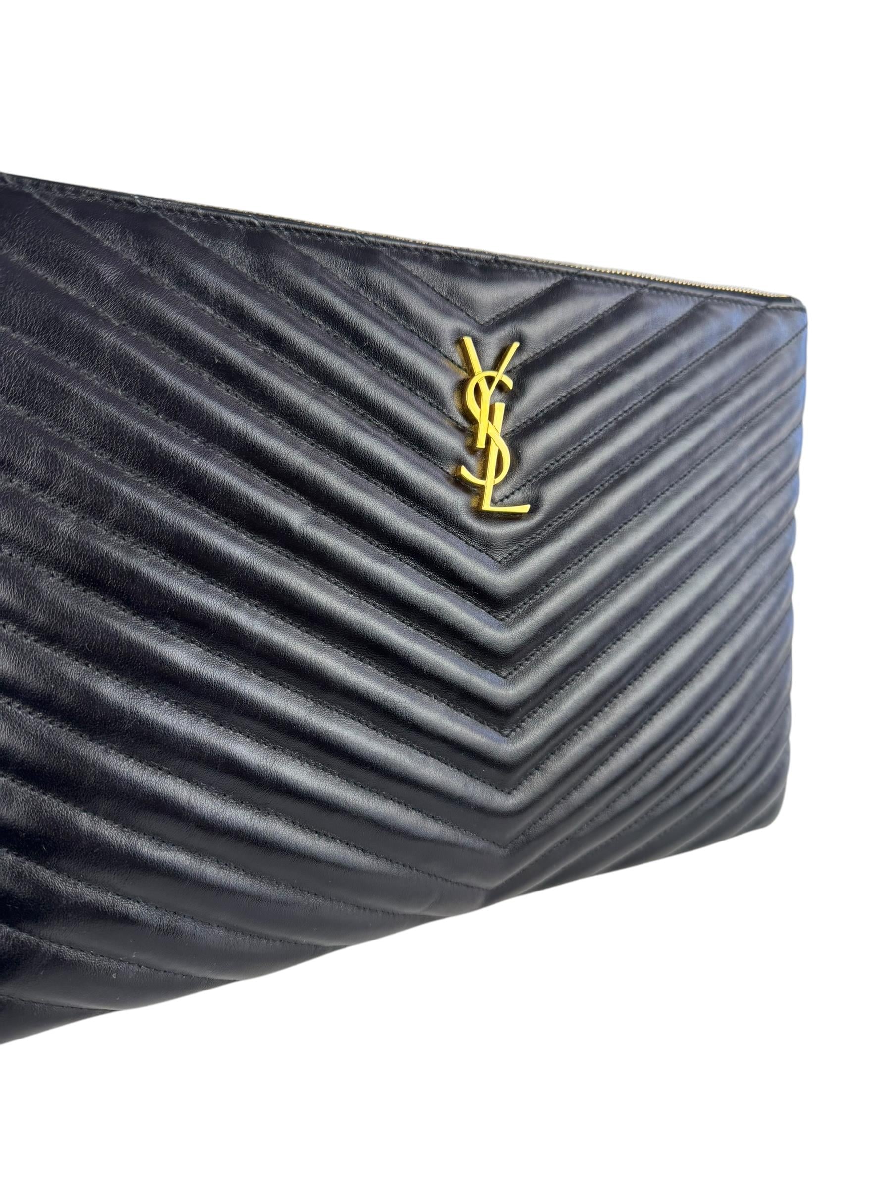 SAINT LAURENT BLACK LEATHER CLUTCH 