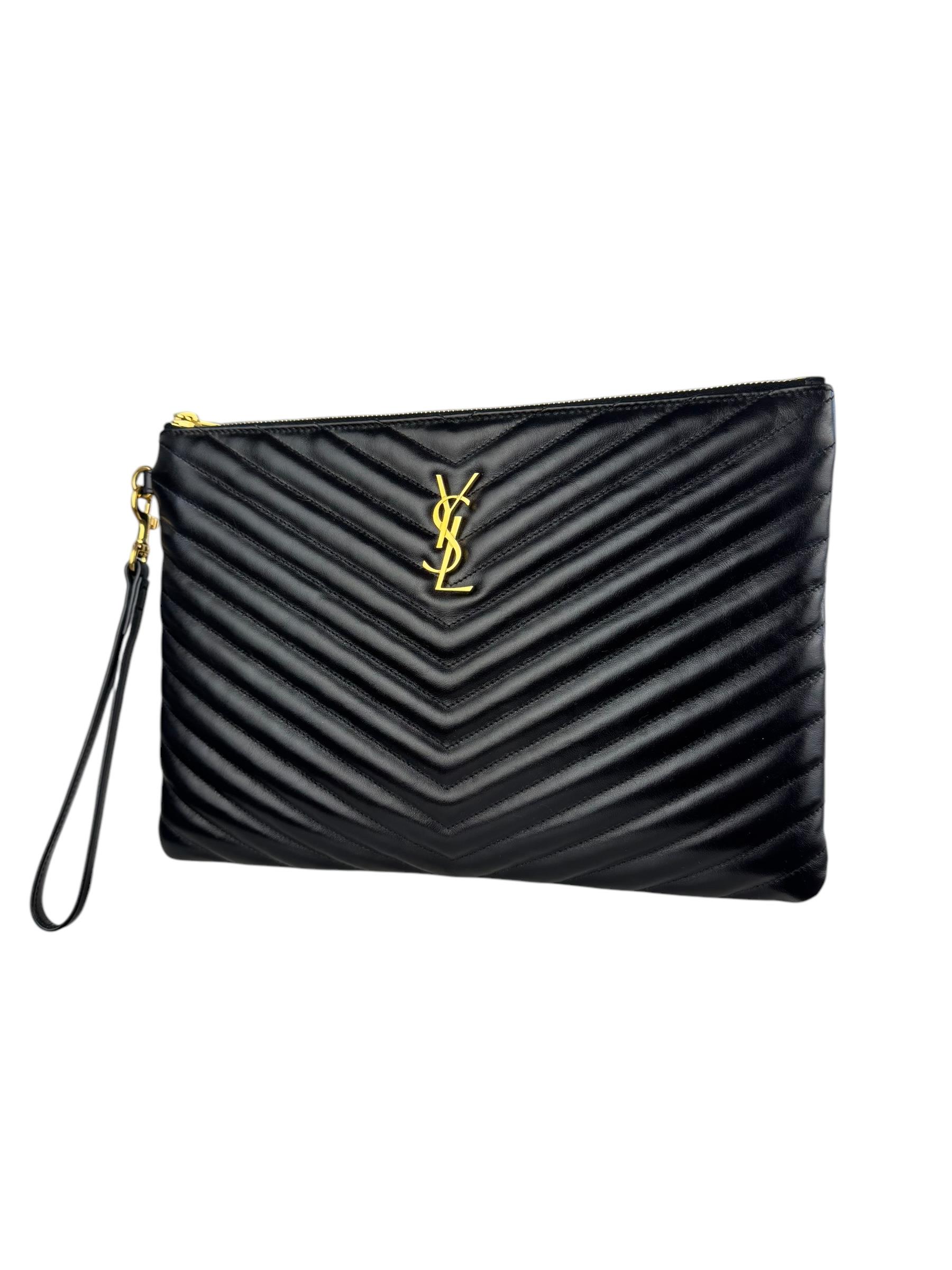 SAINT LAURENT BLACK LEATHER CLUTCH 