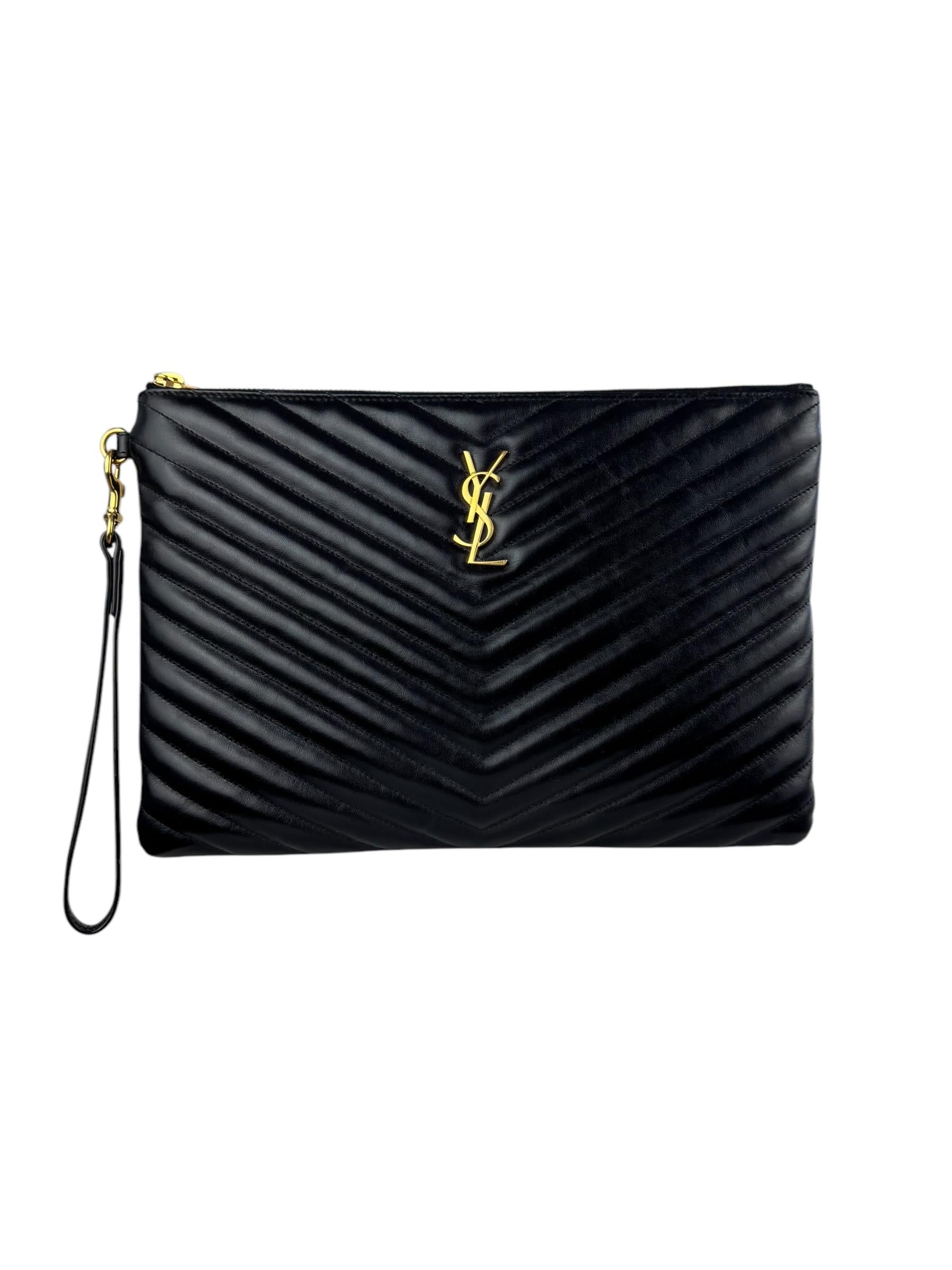 SAINT LAURENT BLACK LEATHER CLUTCH 
