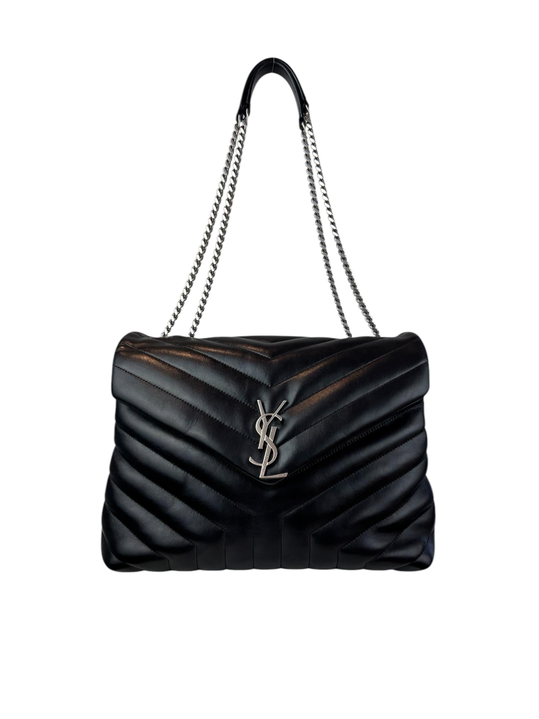 SAINT LAURENT BLACK LOU LOU SHOULDER BAG 