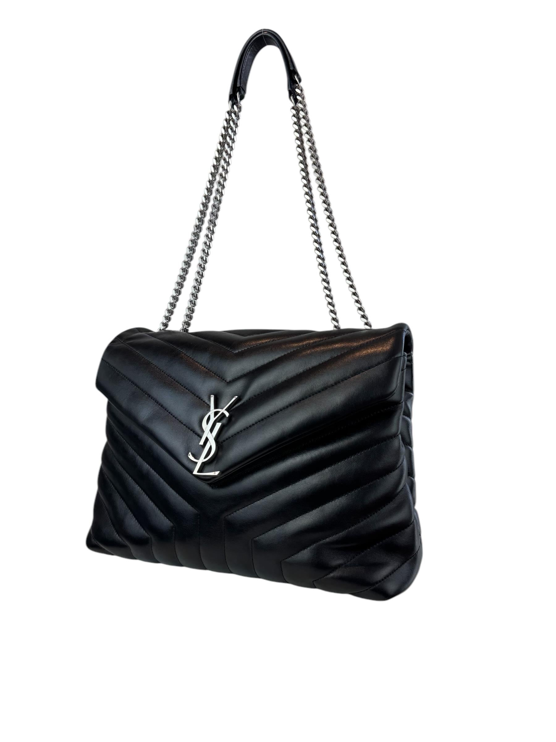 SAINT LAURENT BLACK LOU LOU SHOULDER BAG 