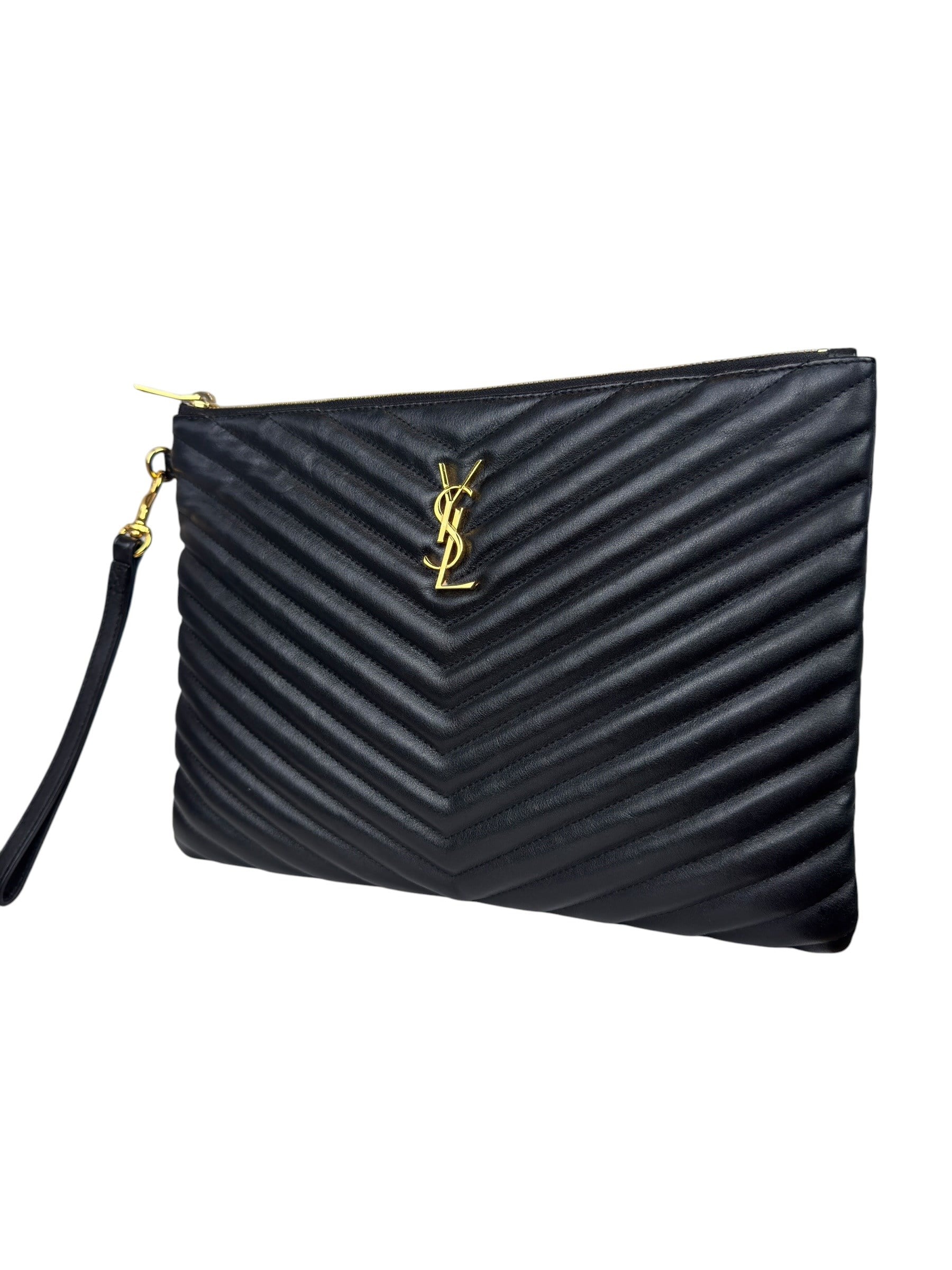 SAINT LAURENT BLACK MATELASSE CLUTCH