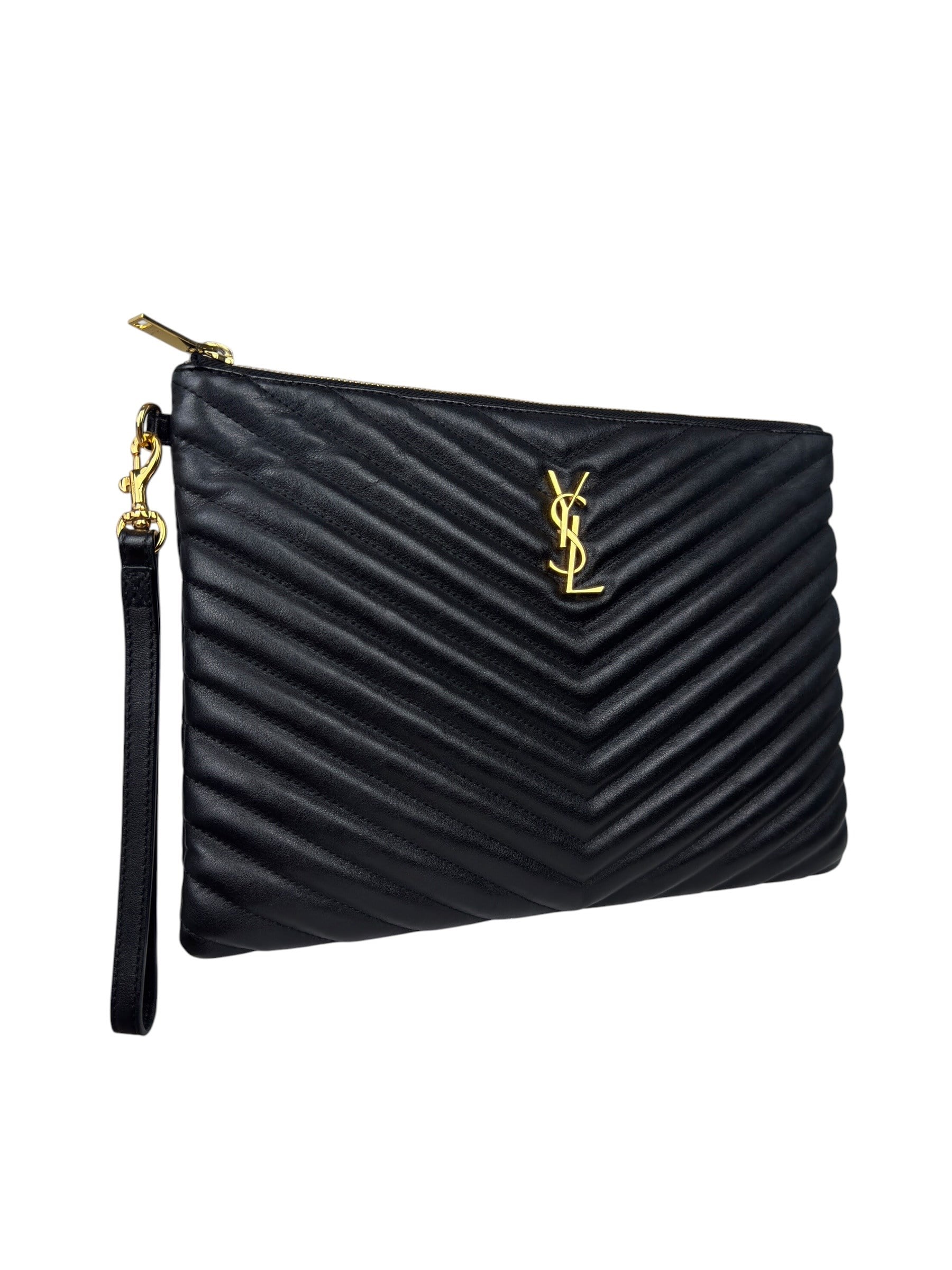 SAINT LAURENT BLACK MATELASSE CLUTCH